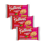 Festival Strawberry Cookies | Cream Strawberry Sandwich Cookies | Natural Dyes & Low Sodium | High Cream Content | 14.6 Oz (Pack of 3)