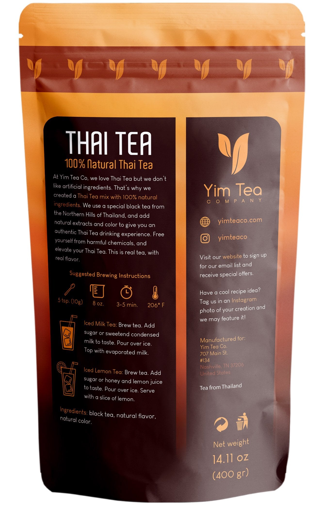 Yim Thai Tea - 100% Natural Loose Leaf Mix - No Artificial Color or Flavor (400g)