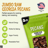 Oh! Nuts Pecans Halves & Wholes - Raw - 100% Natural - 2 lb - Raw Georgia Pecans - Packed in New York Zip-Seal Bag for Exceptional Freshness