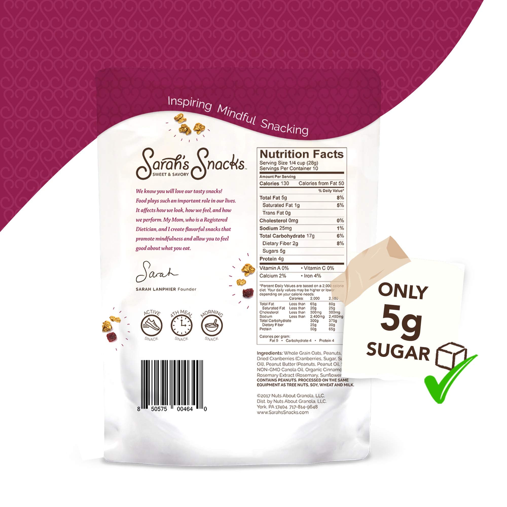 Peanut Butter and Jelly Snack Mix, Low Carb Granola, Non-GMO, Dairy Free, with Whole Grain Oats, Dried Cranberries, and Organic Cinnamon, Granola