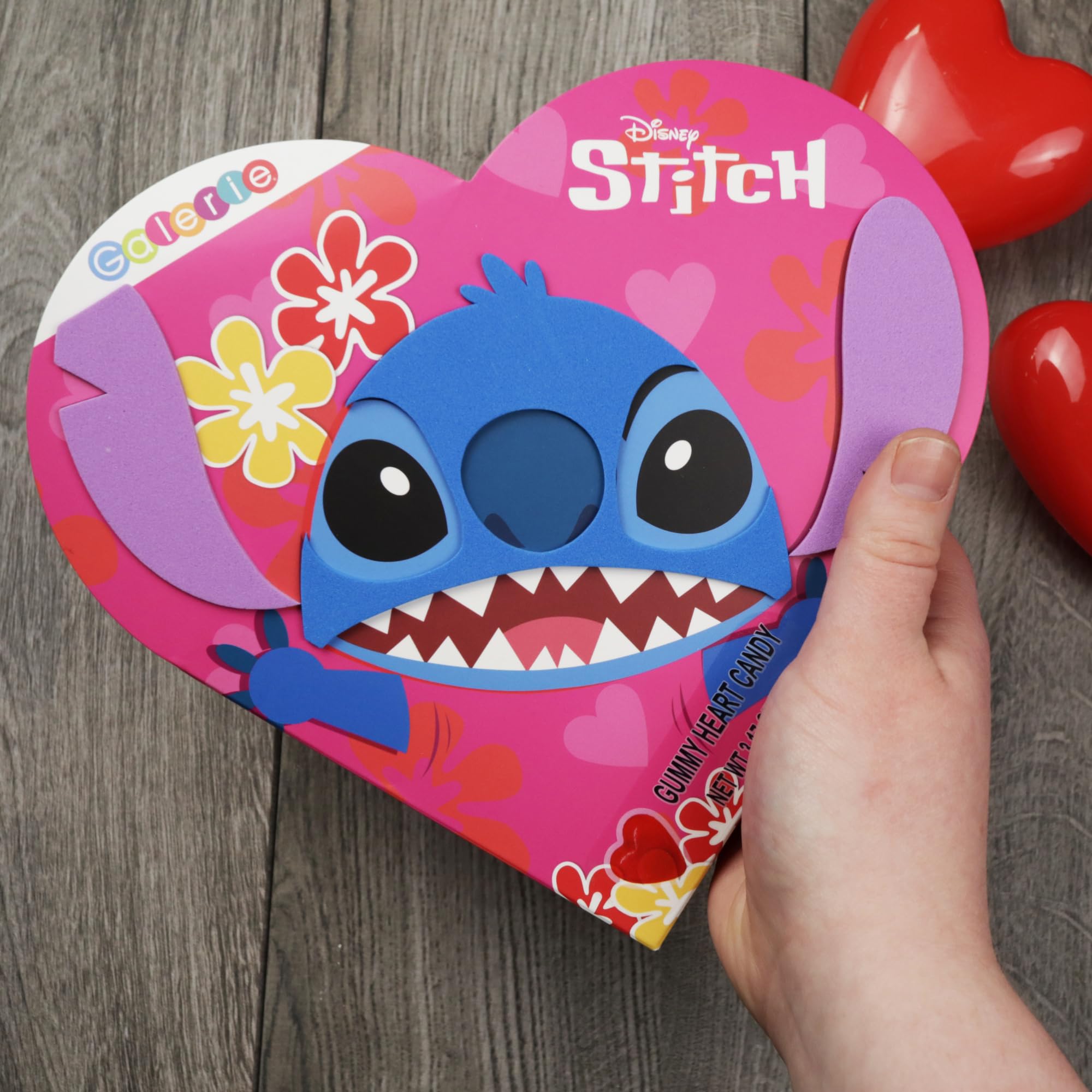 Disney Stitch Heart Box with Gummy Candy Inside, Individually Wrapped Pieces, Valentine's Day Gift, 3.17 Ounces