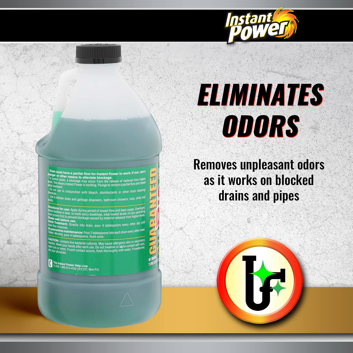 Instant Power Slow Drain Build Up Remover - Prevents Clogs, Ends Slow Drains for Sinks,Tubs, Showers, Toilets, Disposals, RVs, 2 Liters