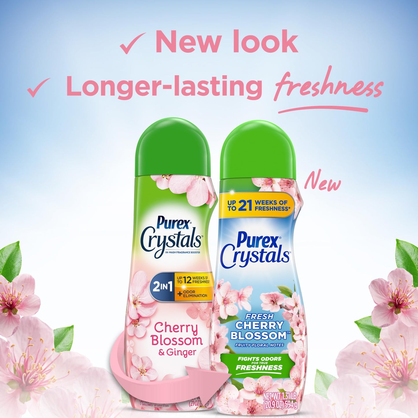 Purex Crystals In-Wash Scent Booster, Fresh Cherry Blossom, 21 oz (Pack of 4), Long-Lasting Freshness & Odor Elimination Technology