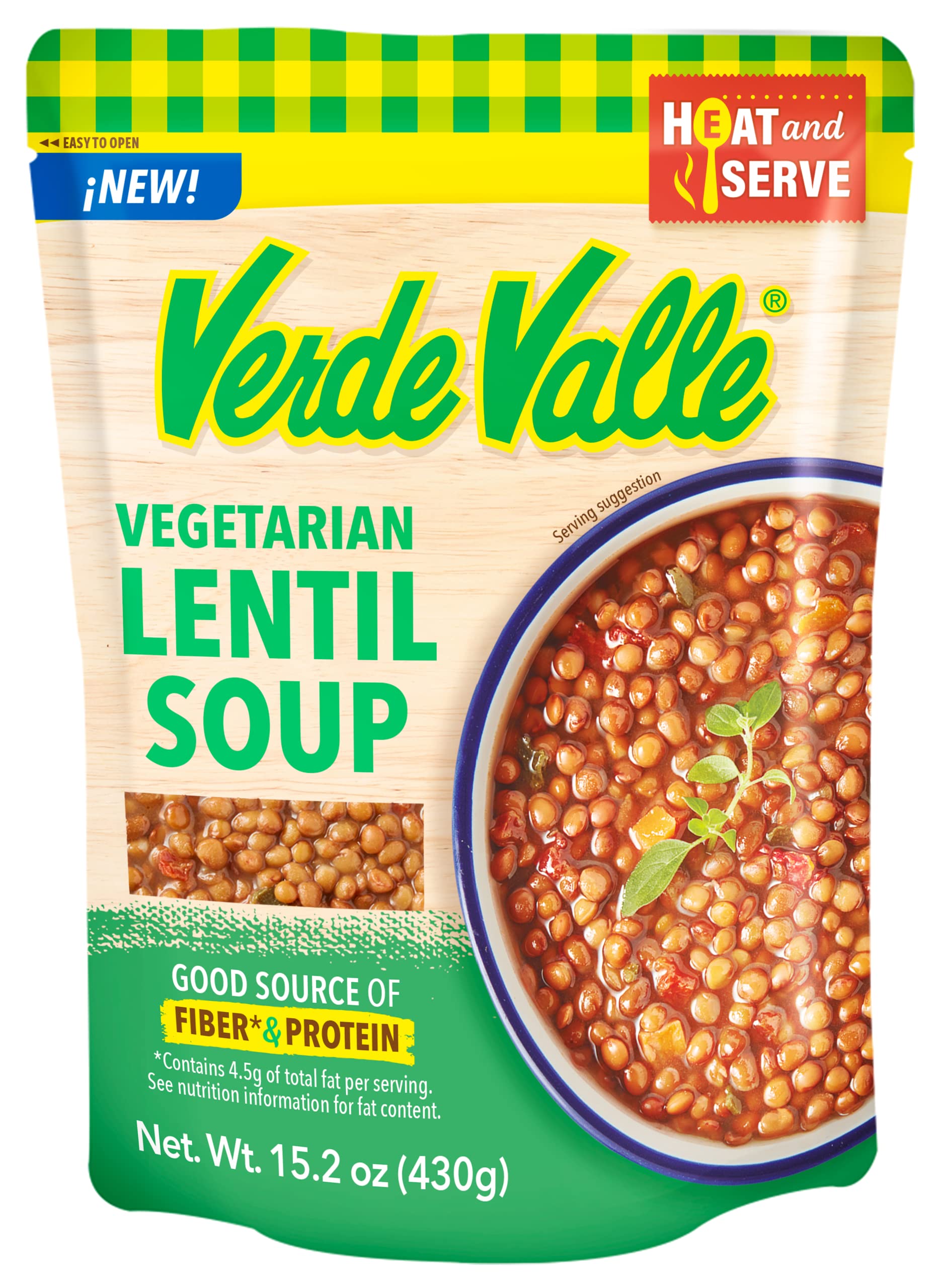 Verde Valle Vegetarian Lentil Soup Fresh Ready to Eat 15.2 oz (Pack of 1), Authentic Mexican Prepared Meal, Sopa de Lentejas, Protein, Fiber, Carrots