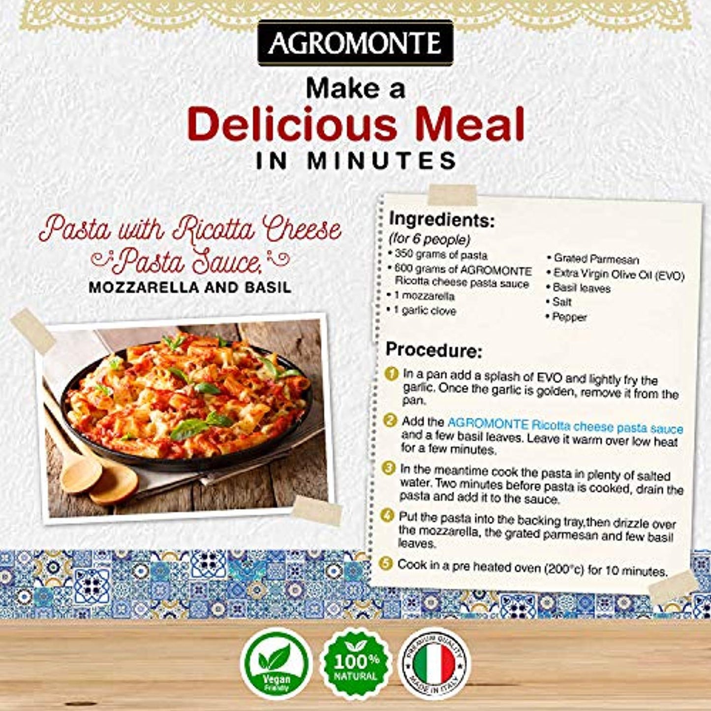 Agromonte Authentic Italian Cherry Tomato Pasta Sauce (Ricotta Cheese)- Taste of Italy Gourmet Foodie and Chef Gift - Certified Kosher, Gluten-Free