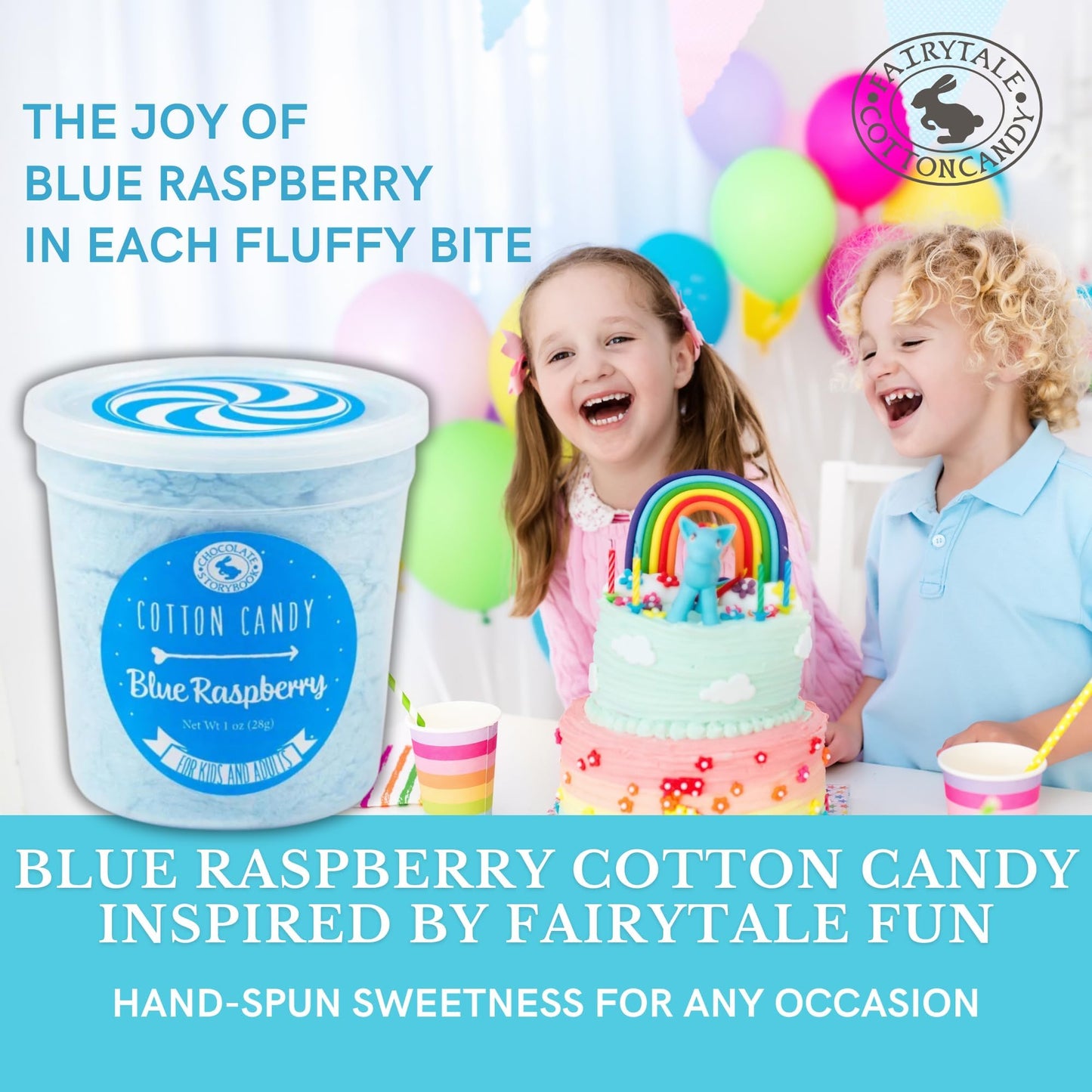 CHOCOLATE STORYBOOK Cotton Candy Party Pack - Unique Idea for Holidays, Birthdays, Gag Gifts, Favors (Blue Raspberry, 1 oz each, 4-Pack)