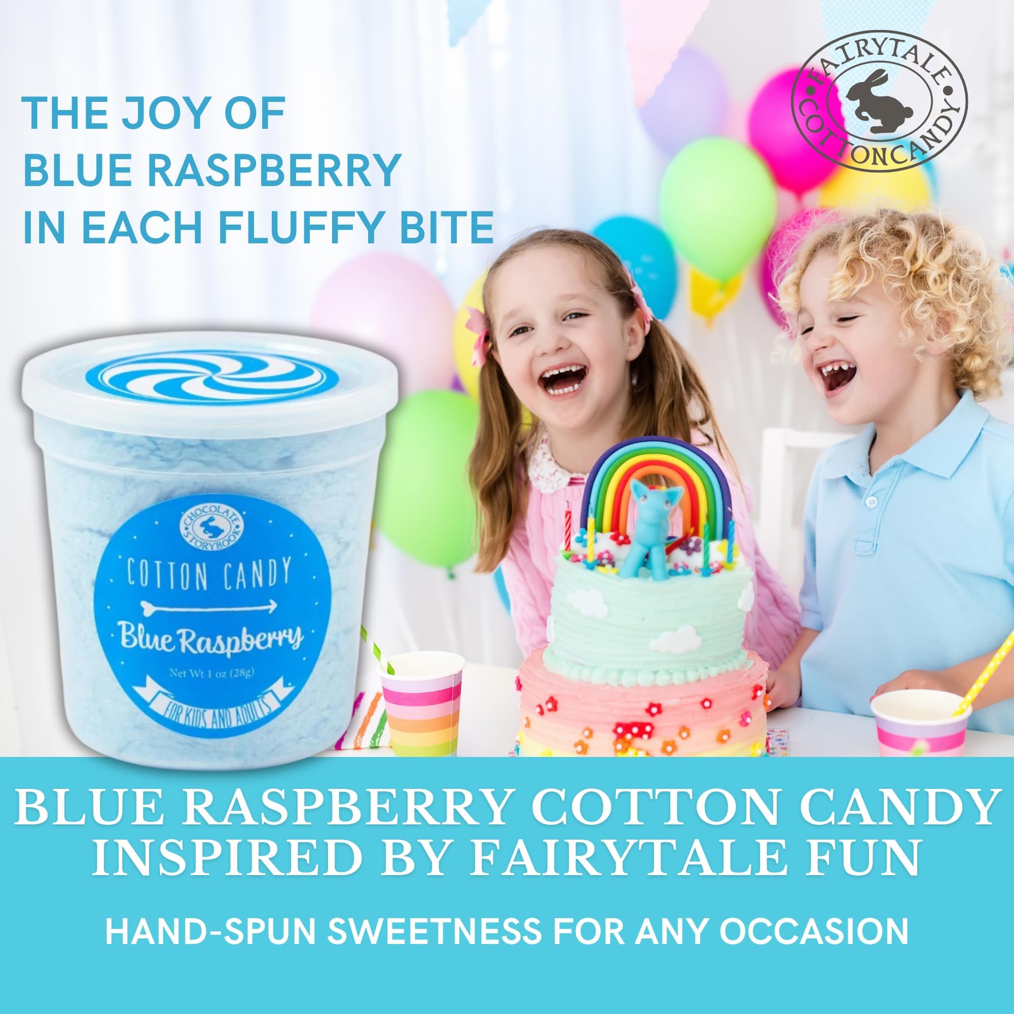 CHOCOLATE STORYBOOK Cotton Candy Party Pack - Unique Idea for Holidays, Birthdays, Gag Gifts, Favors (Blue Raspberry, 1 oz each, 4-Pack)