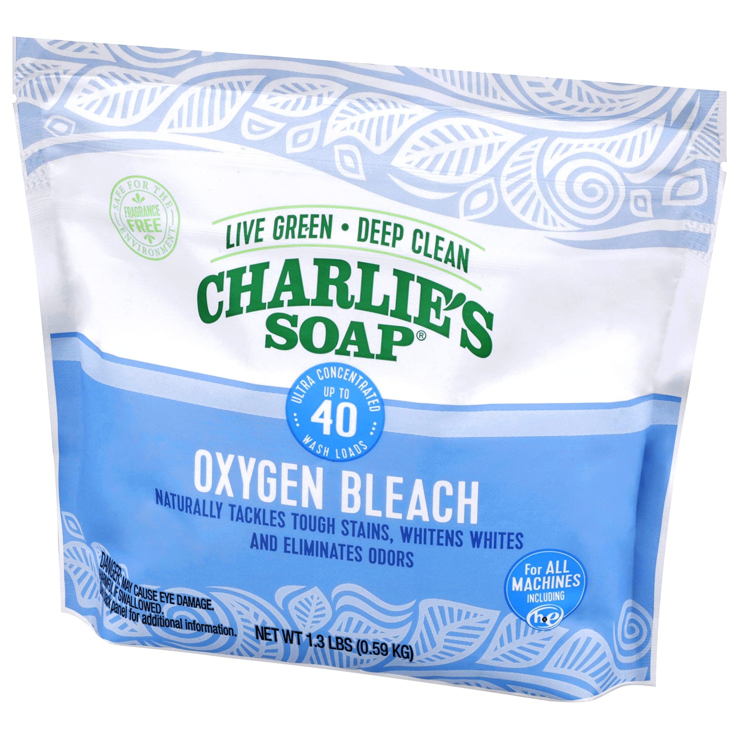 Charlie's Soap Oxygen Powered Bleach Powder, Color Safe For Clothes, Safe Bleach for White Clothes, An Unscented Fragrance Free Non Chlorine 1.3 lbs