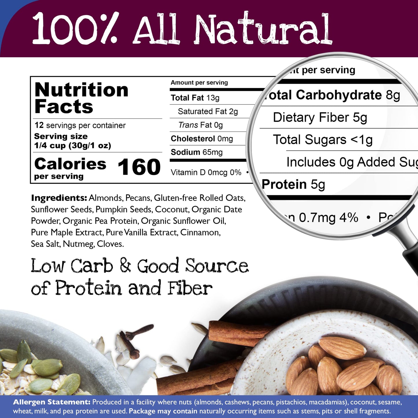 True North Granola - Low Sugar Granola, First Date, Maple Pecan, Rich in Protein, Gluten Free, Vegan, Non-GMO, Bulk Bag, 12 oz. (Pack of 2)