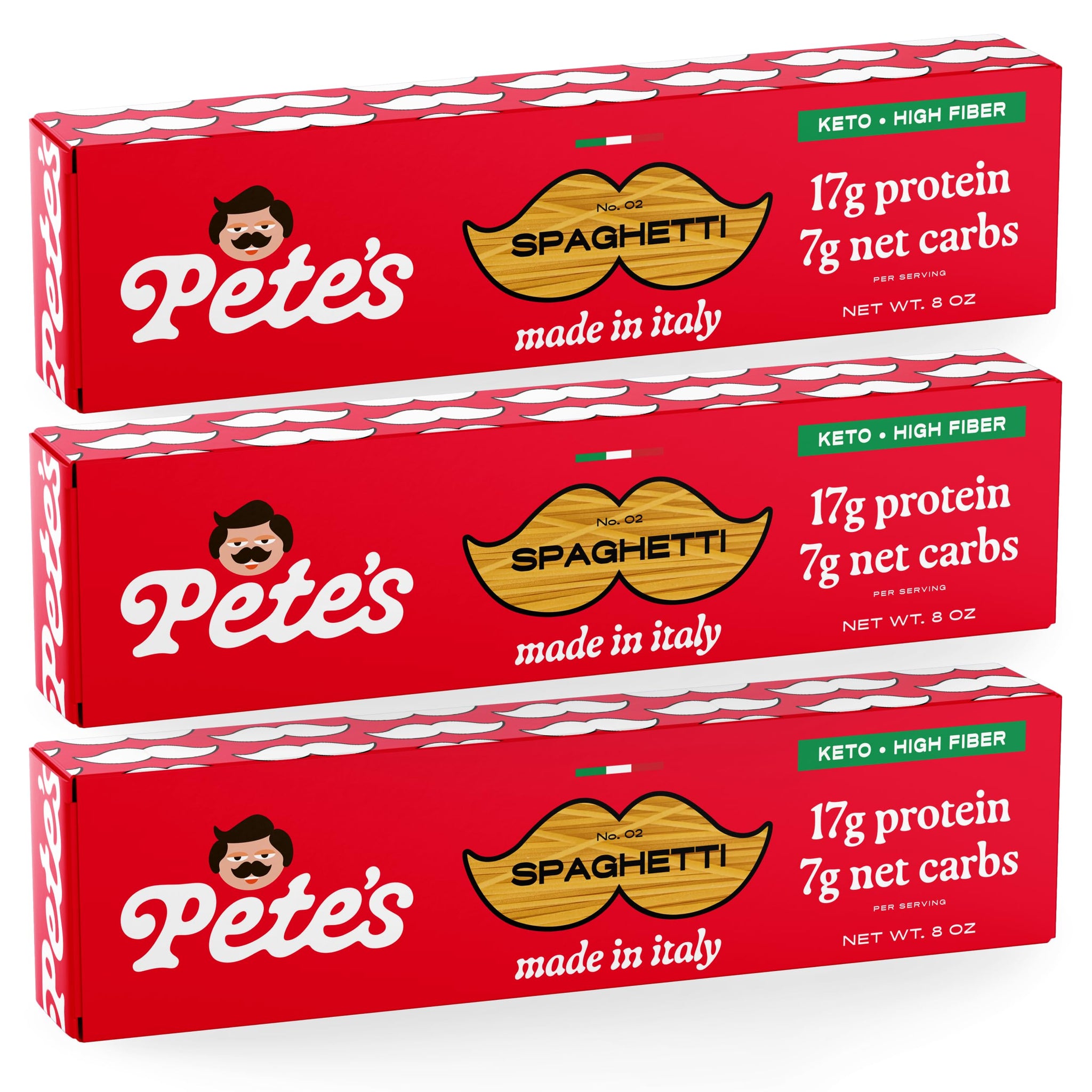 Low Carb, Protein Pasta | Spaghetti Noodles with 17g Protein, 7g Carbs | Healthy, KetoPasta Made in Italy | 3-Pack, 8oz - Pete’s Pasta