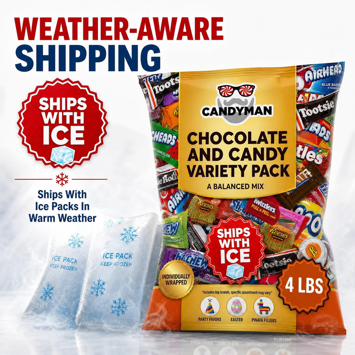 Candyman Chocolate Candy Variety Pack, 4 lb, Individually Wrapped Treats
