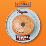 Thomas' Cinnamon Swirl Bagels, 6 count, (3.0 oz each), 9g Protein, Kosher Cinnamon Bagels, 18 oz Bag