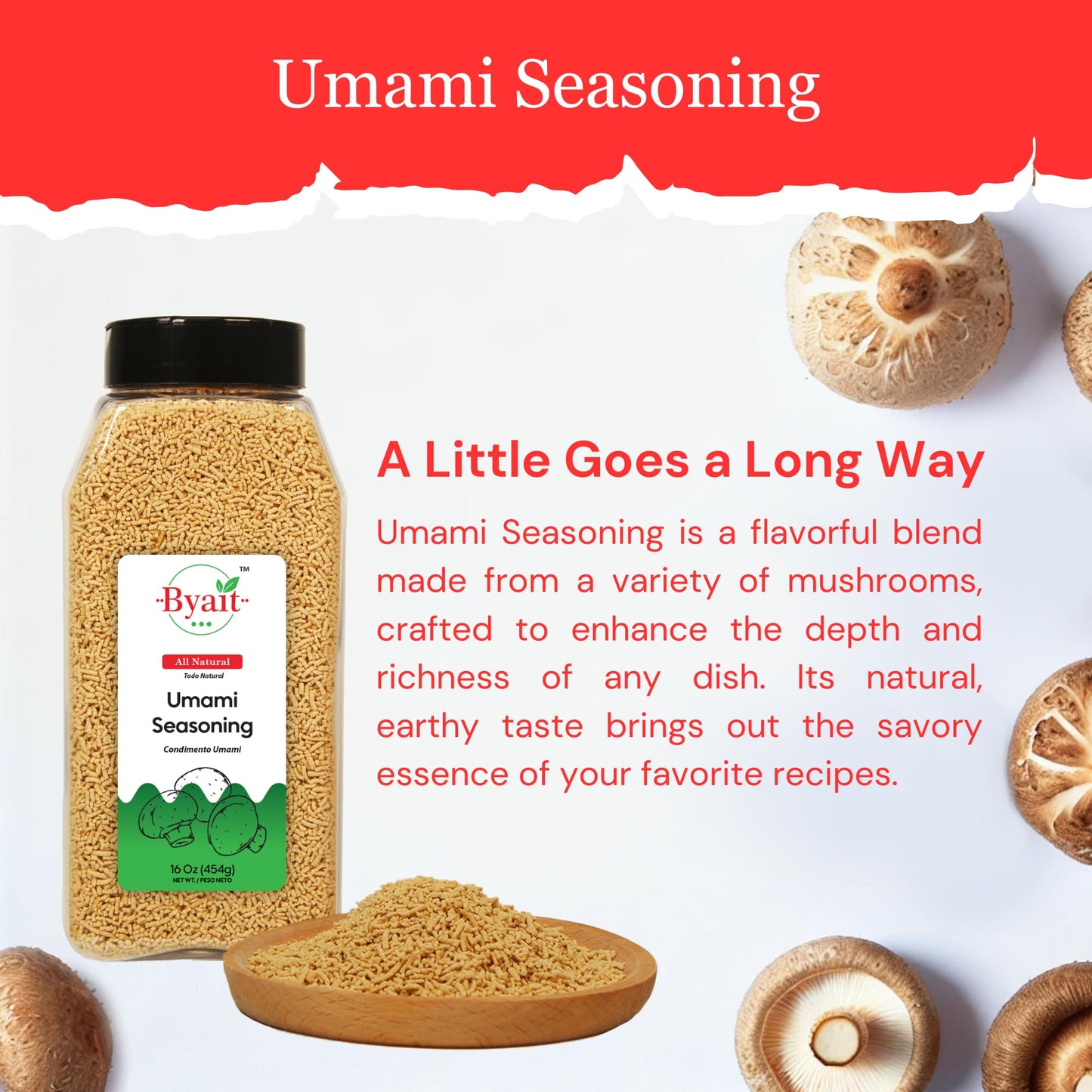 Byait Japanese Umami Seasoning with Salt 16 Oz, Shiitake Mushroom Powder