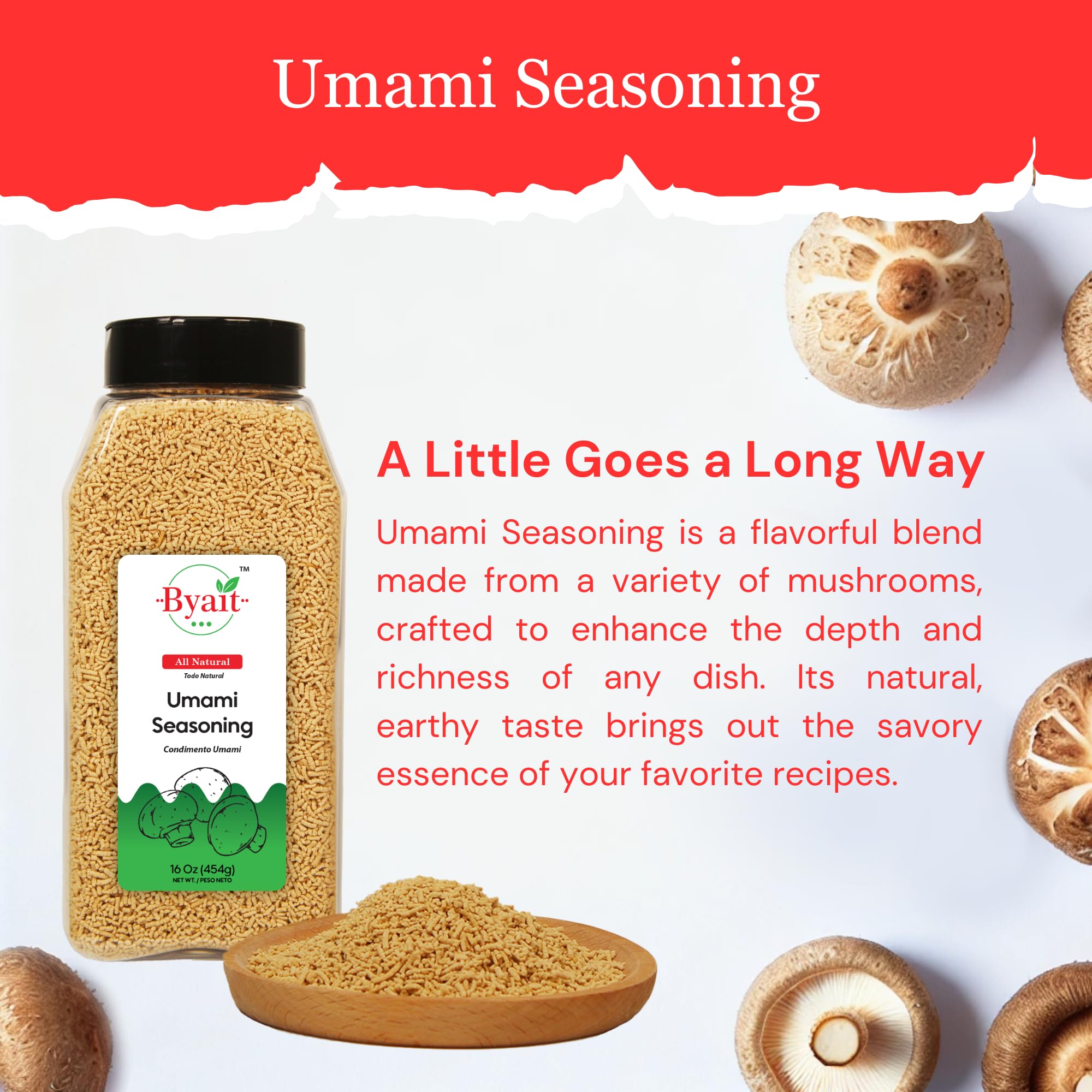 Byait Japanese Umami Seasoning with Salt 16 Oz, Shiitake Mushroom Powder