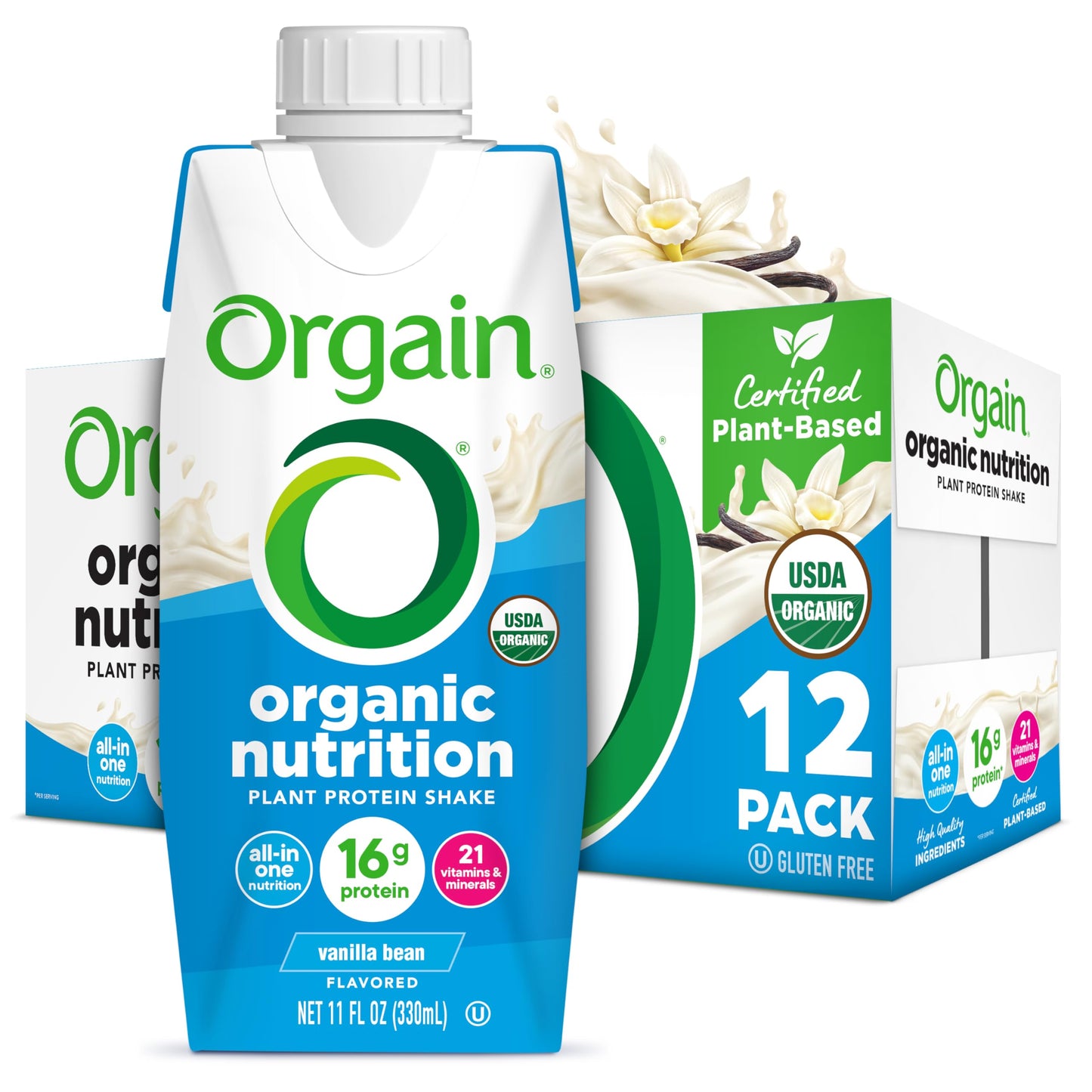 Orgain Organic Nutritional Vegan Protein Shake, Vanilla Bean - 16g Plant Based Protein, Meal Replacement, 21 Vitamins & Minerals, Fruits & Vegetables