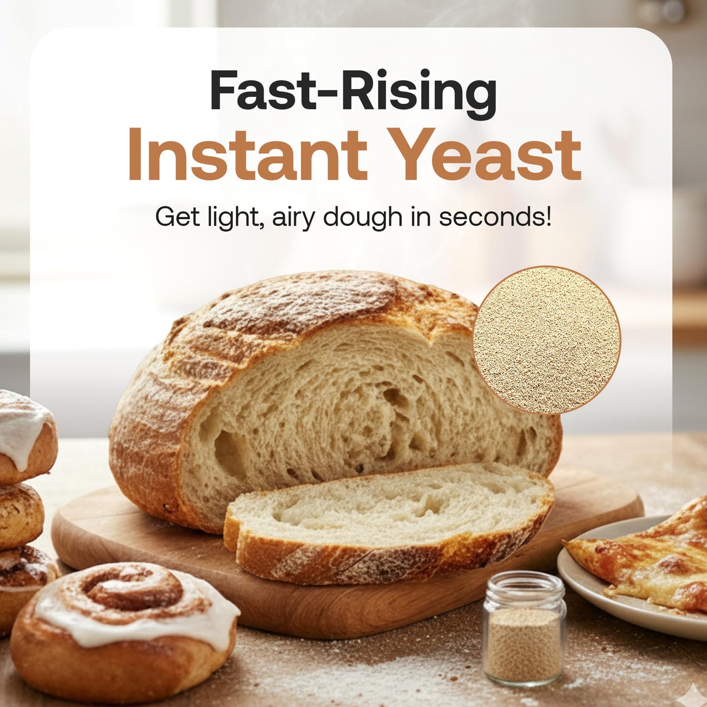 Quay Naturals Instant Dry Yeast 8 oz | Fast-Acting, No Proofing Needed | Ideal for Bread, Pizza, Bagels & Pastries | Gluten-Free, Non-GMO, Vegan