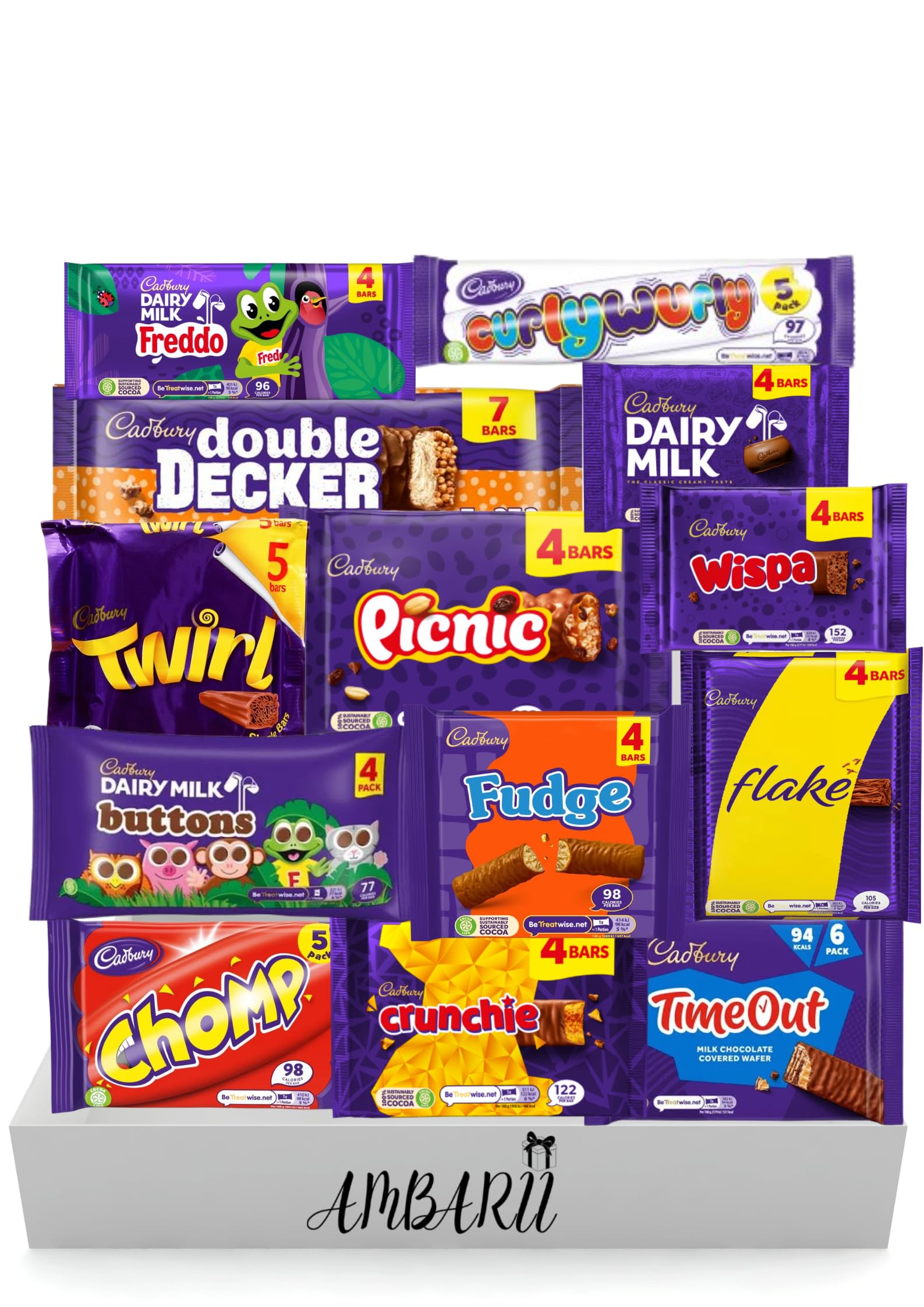 AMBARII Cadbury Chocolate Gift Box, Bulk Chocolate Bars and Bags of Cadbury Chocolate Favourites (60 Bars), Pack of 60, gift hamper