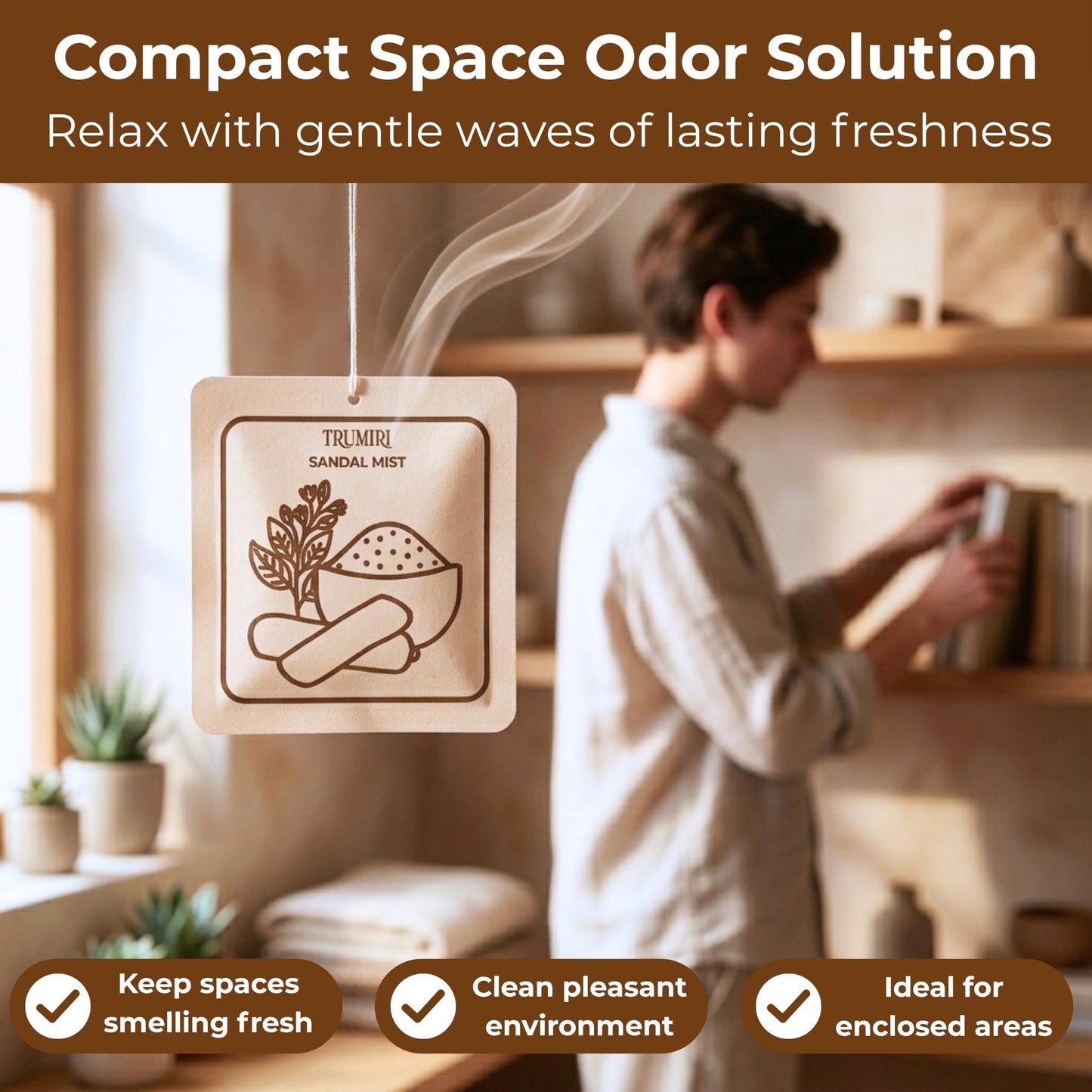 Sandal Mist - Room Deodorizer Gel Odor Eliminator For Home - Pack Of 3 - Bathroom Air Freshener Odor Absorber - Long Lasting Non Plug In Strong Scent