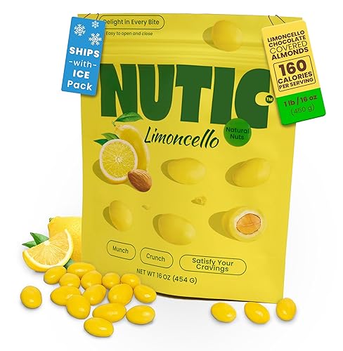Nutic Lemoncello Chocolate Covered Almonds - 1 Lb. Roasted Almond in White Chocolate & Lemon Creme Candy. Citrus Bliss Flavors for Perfect Snacks