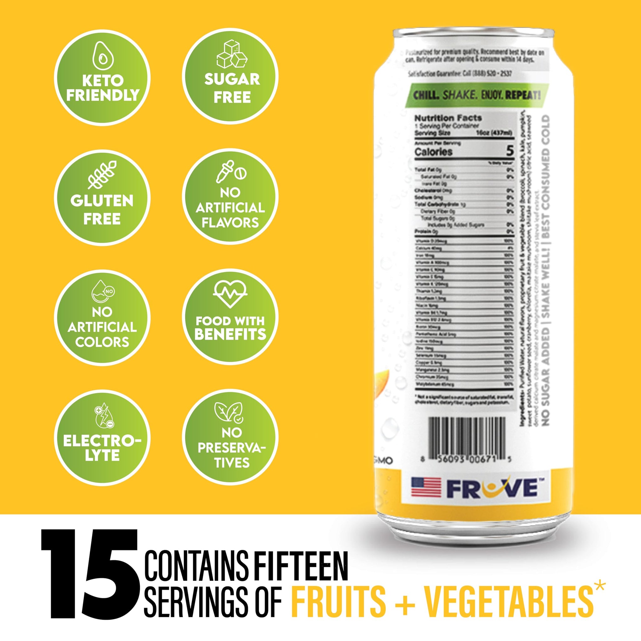 FrUve Super Water | Peach Mango Flavor | 12 16oz Cans | Healthy Drink | Zero Sugar | Low Calorie Drink | Powerful Antioxidants | Boosts Immune System