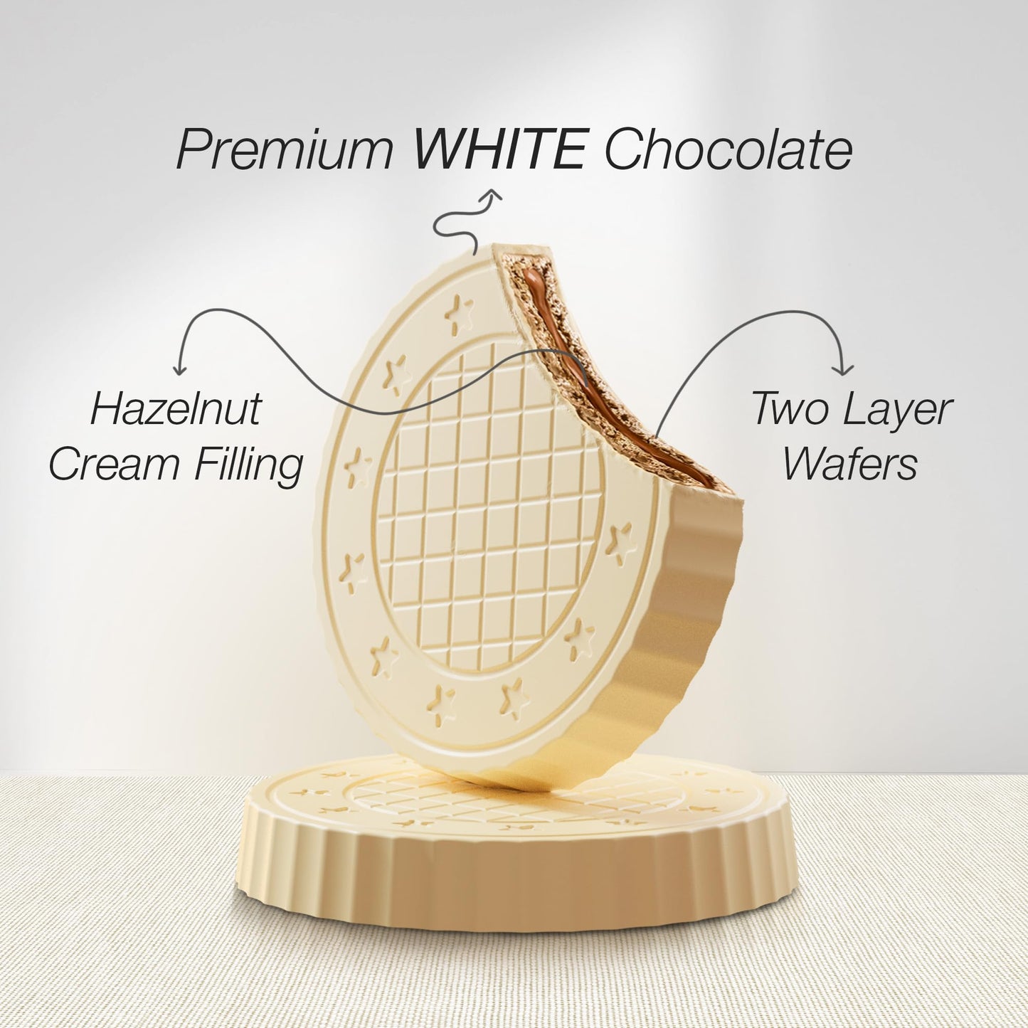 Fiorella Crunch White Chocolate Wafer Cookies, 18 Count, Chocolate Covered Crispy Thin Wafers with Layers of Hazelnut Cream Filling, Individually