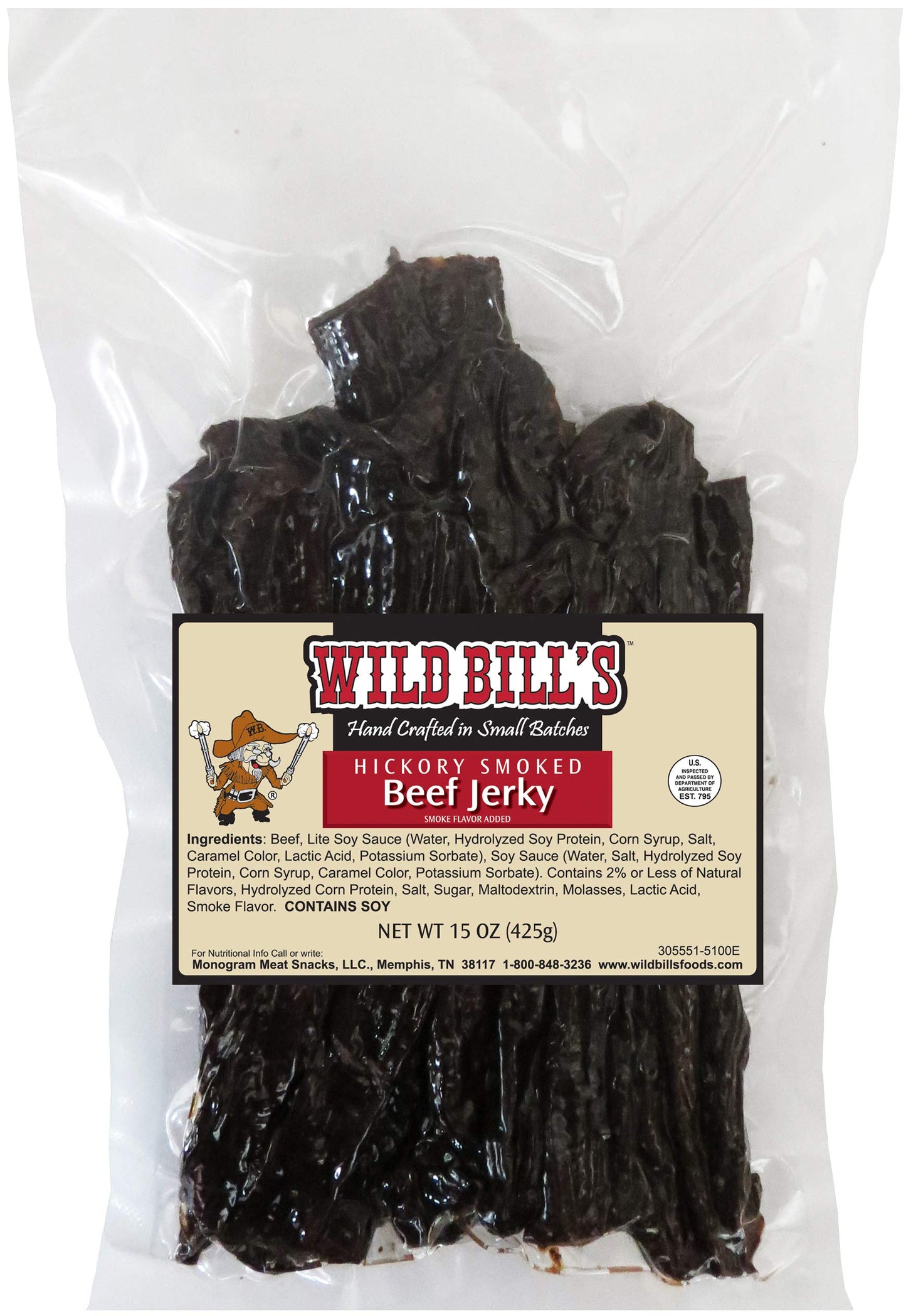 Wild Bills Hickory Smoked Beef Jerky Strips, 30-Count, 15-Ounce
