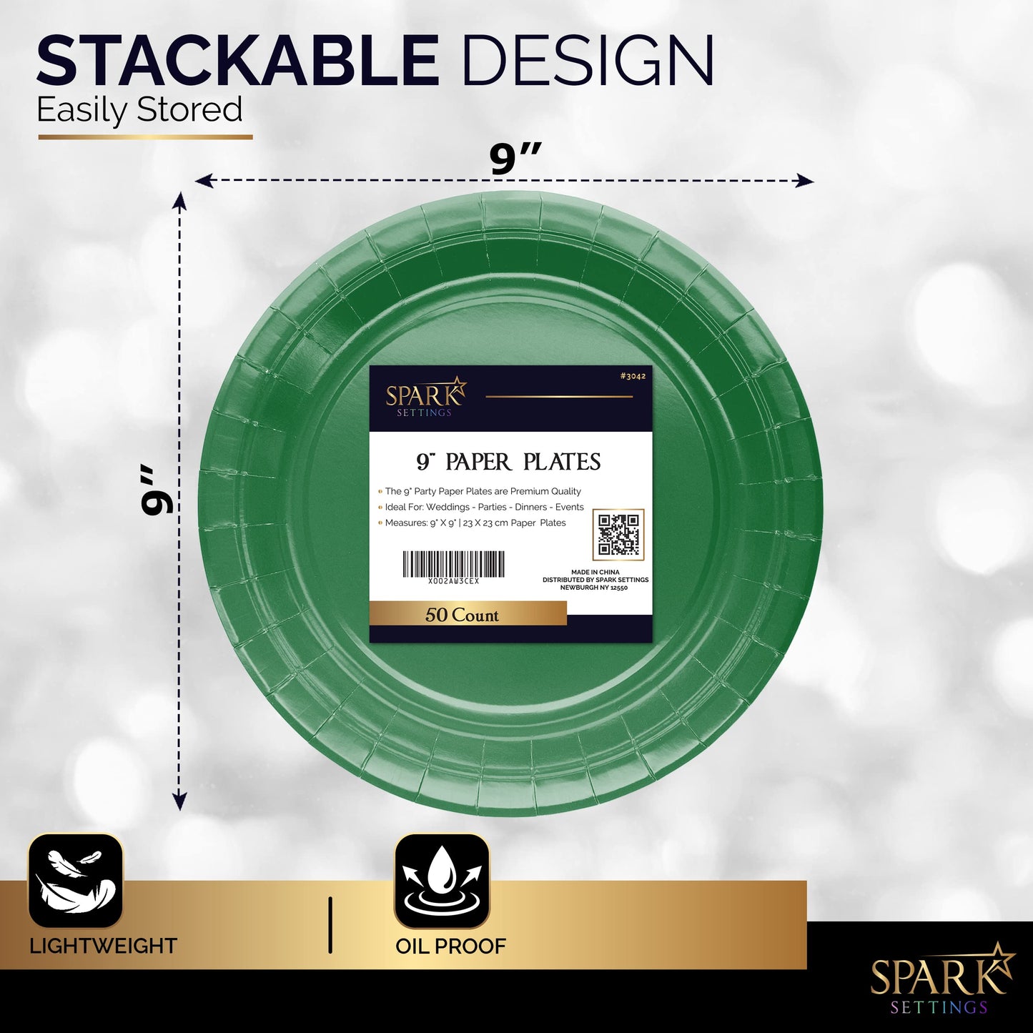 Amcrate Paper Dinner Plates Green, 8 1/2 Inches Paper Plates Disposable, Strong and Sturdy Disposable Plates for Party, Dinner, Holiday, Picnic, or