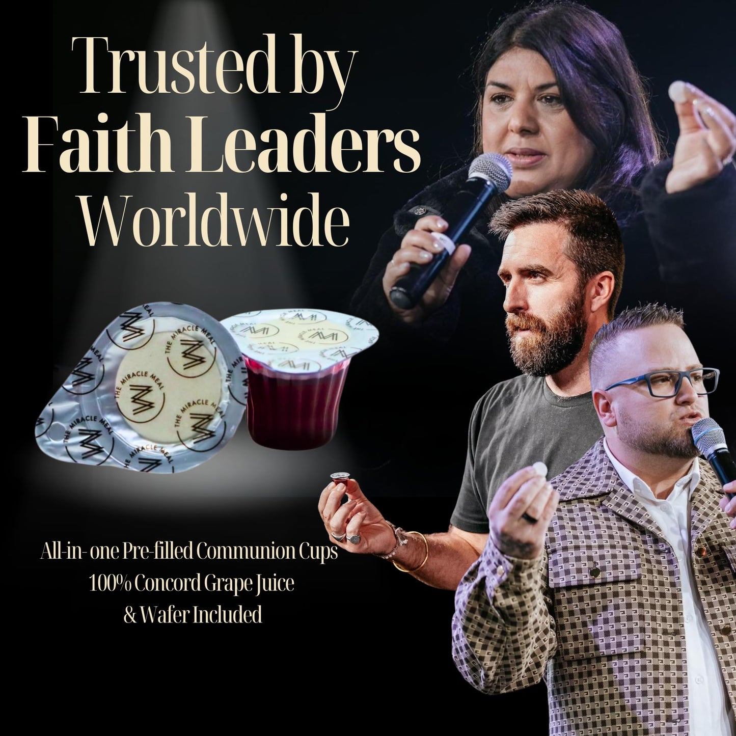 The Miracle Meal Pre-filled Communion Cups and Wafer Set - Box of 100 - Made with Concord Grape Juice & Wafer-Made in the USA