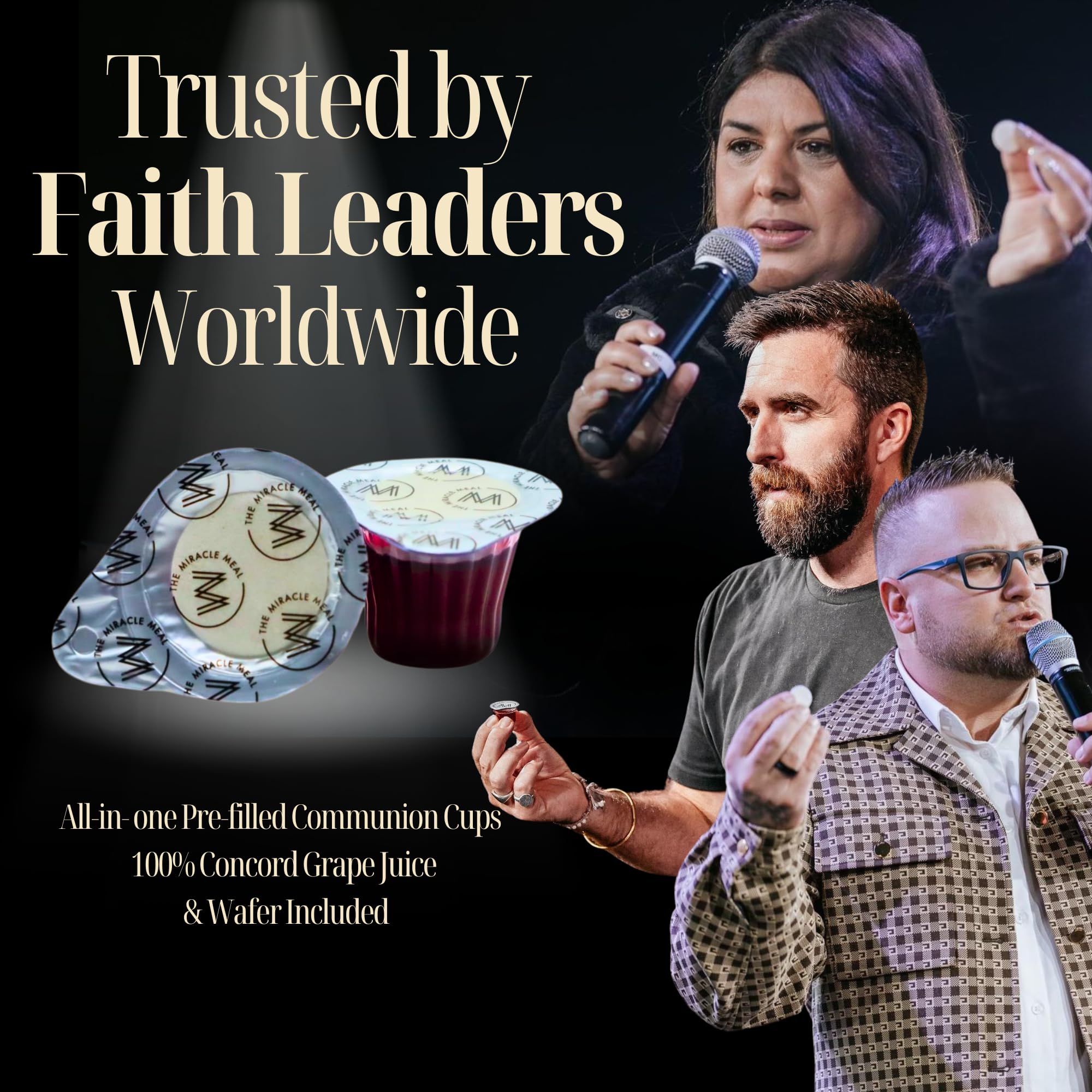 The Miracle Meal Pre-filled Communion Cups and Wafer Set - Box of 100 - Made with Concord Grape Juice & Wafer-Made in the USA