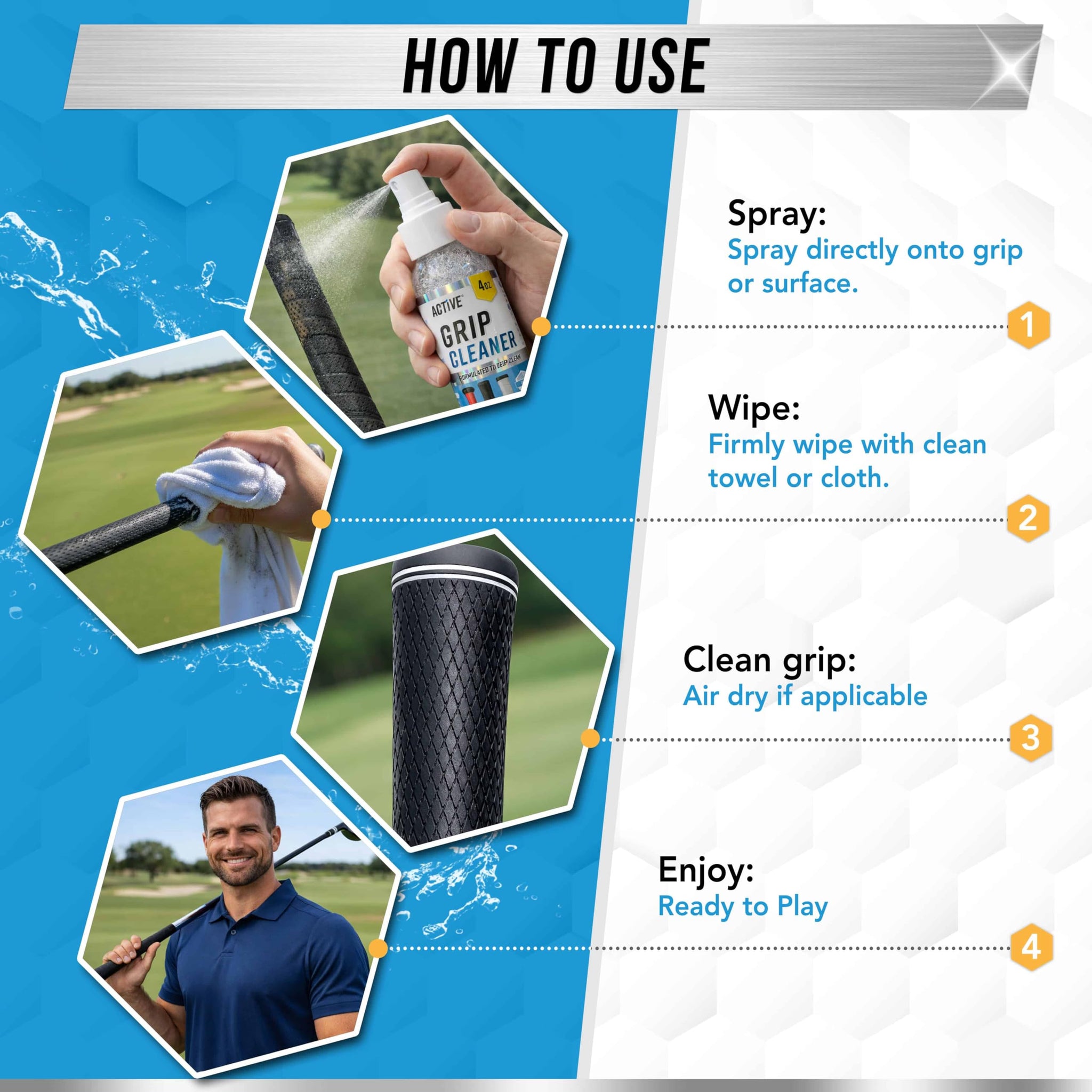 ACTIVE Grip Cleaner & Restore Spray - 2-in-1 Grip Spray for Basketball Shoes, Golf Club Cleaner, Pickleball Paddle Reset, Football Glove Boost