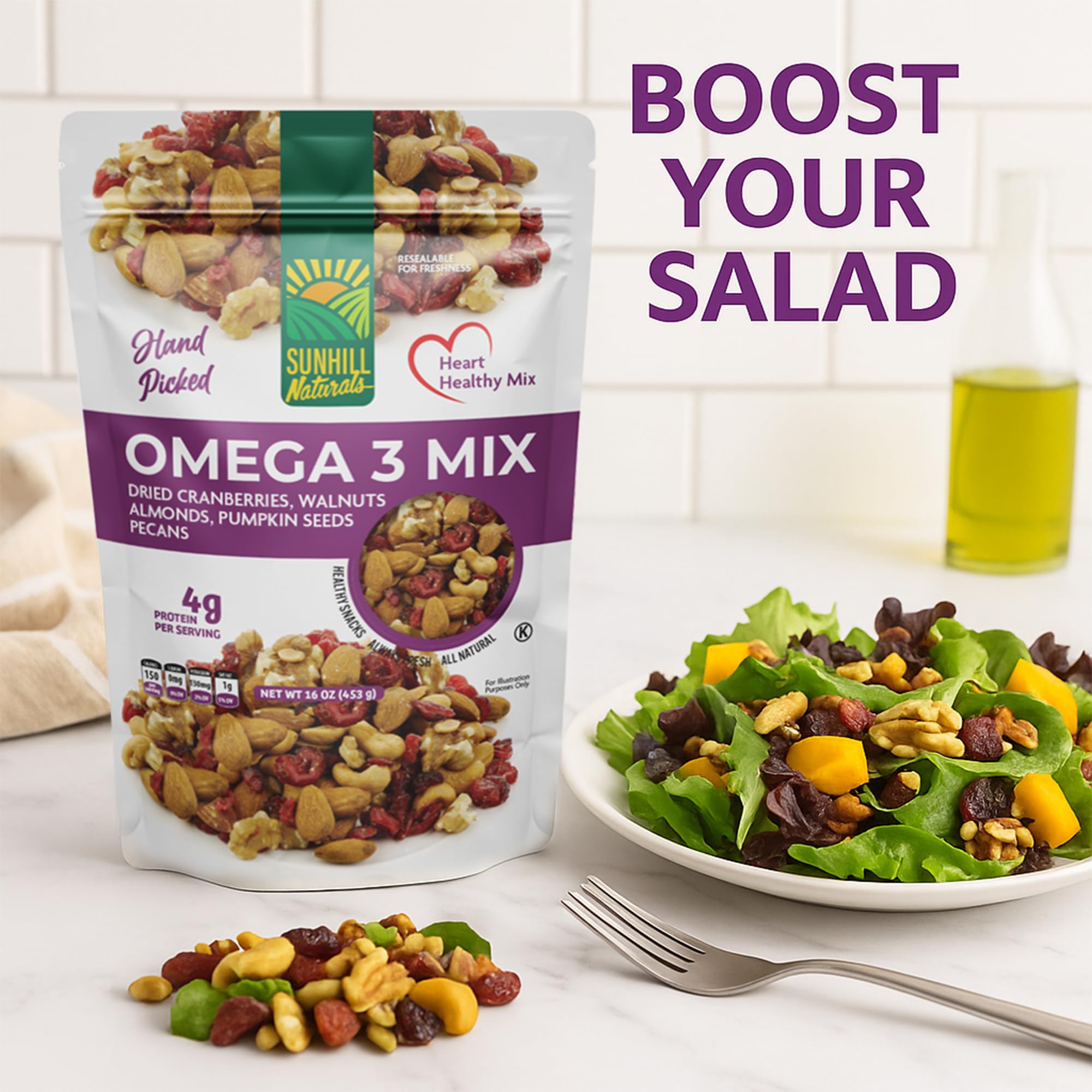 Sunhill Naturals Omega-3 Deluxe Mix, Heart-Healthy Omega Trail Mix with Nuts, Seeds & Cranberries, Omega 3 Nuts and Fruit Mix for Snacking