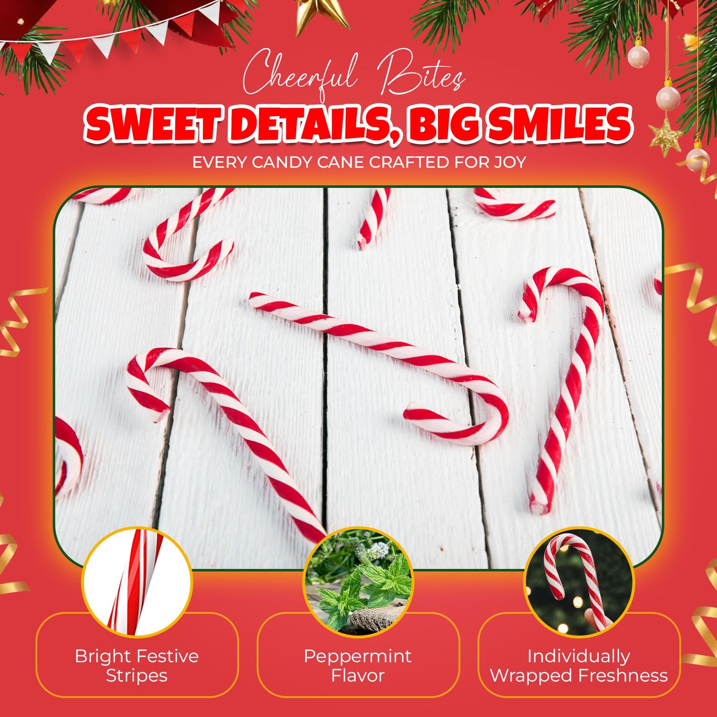 Christmas Candy Canes 12 Pack - Classic Red & White Peppermint Cane Sticks Individually Wrapped - Bulk Christmas Candy for Holiday Treats