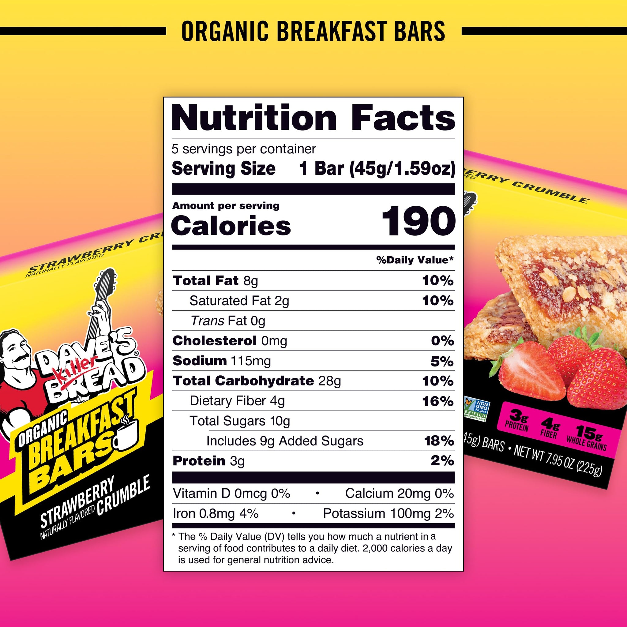 Dave's Killer Bread Strawberry Crumble Naturally Flavored Organic Breakfast Bars, 5 Ct