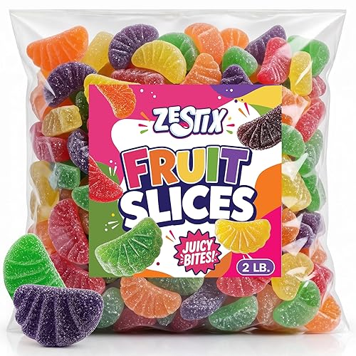Assorted Fruit Slices Jelly Candy 2lb Bulk Assorted Gummy Candy - Sugar Coated Jelly Candy with Sweet & Chewy Fruit Flavors, Perfect for Parties