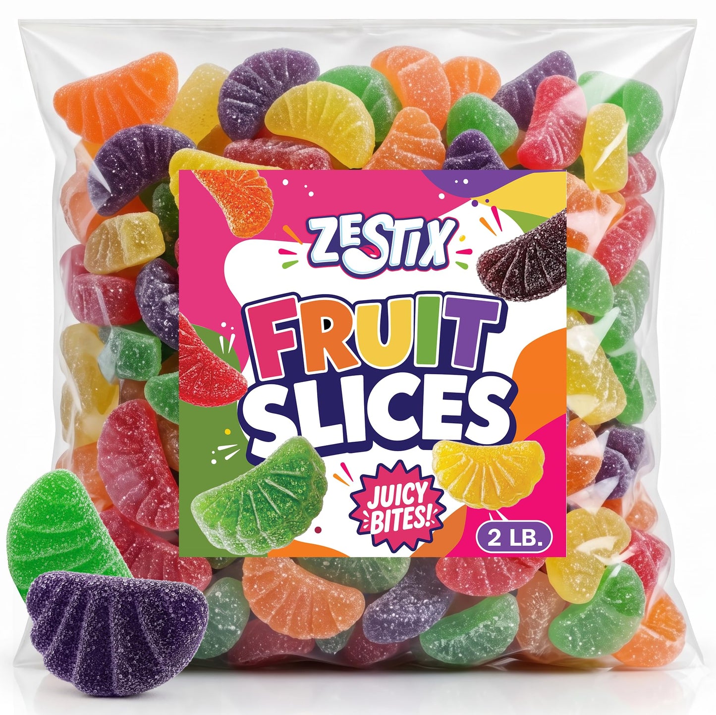 Assorted Fruit Slices Jelly Candy 2lb Bulk Assorted Gummy Candy - Sugar Coated Jelly Candy with Sweet & Chewy Fruit Flavors, Perfect for Parties