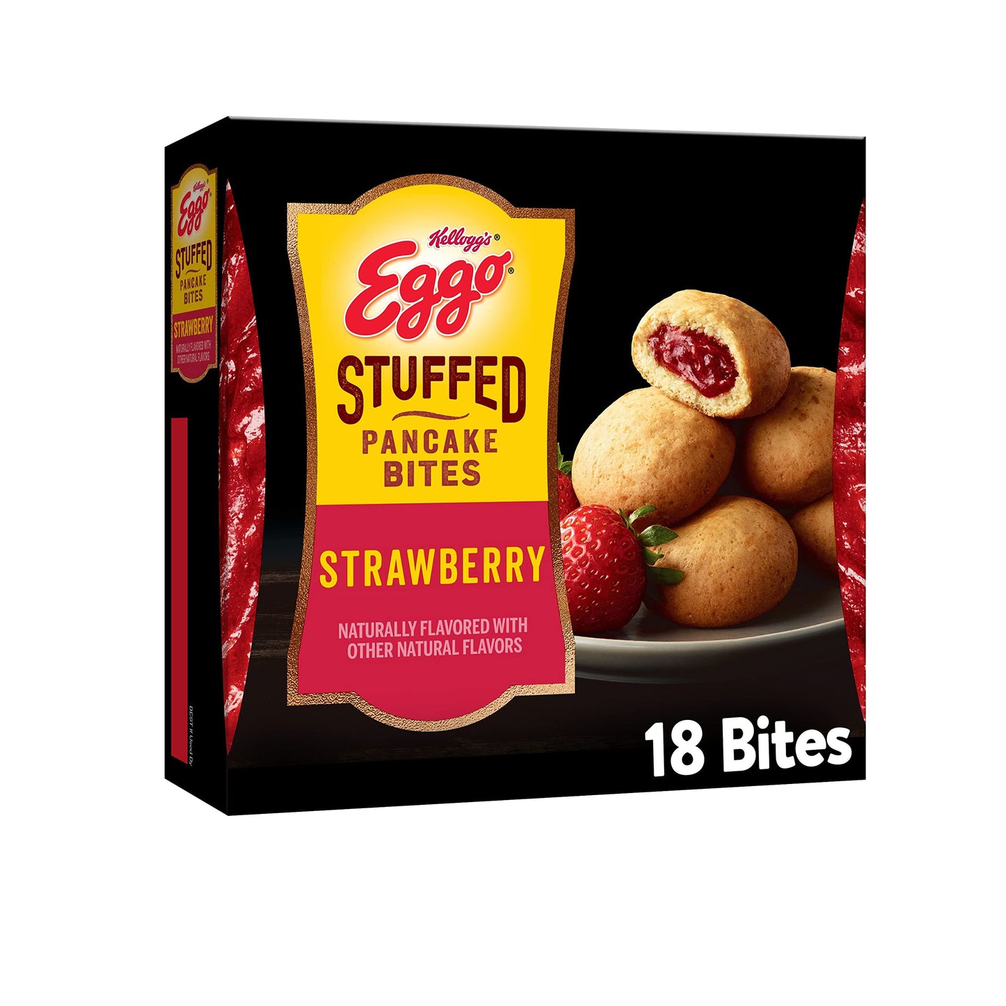 Eggo Stuffed Pancake Bites, Frozen Breakfast, All Day Kids Snacks, Strawberry, 10.15oz Box (18 Pancake Bites)