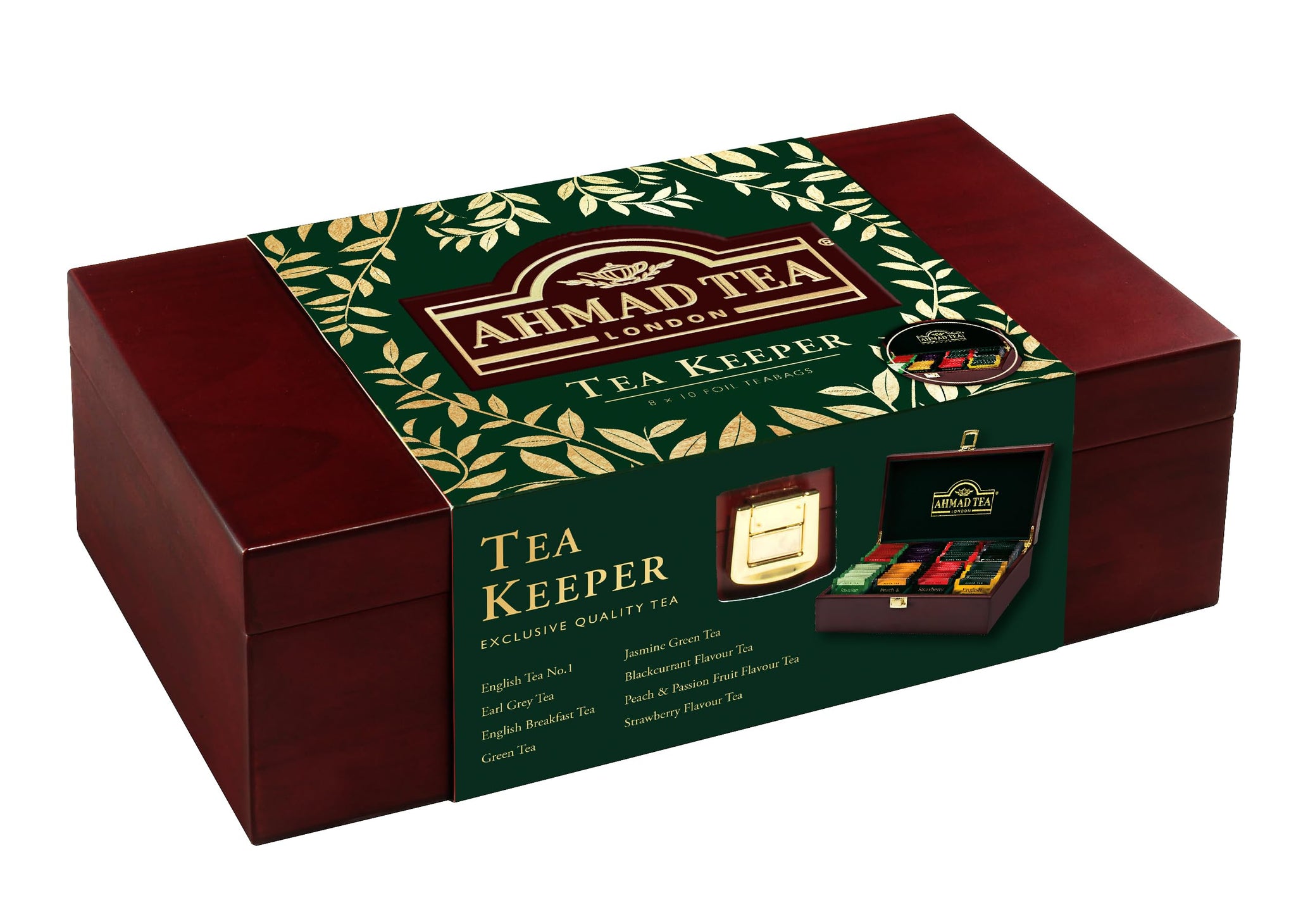 Ahmad Tea Keeper Wooden Box with 80-Count Assorted Tea Bags