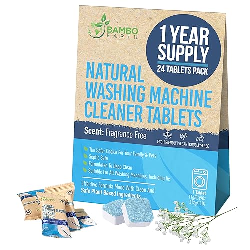 Natural Heavy Duty Washing Machine Cleaner Tablets - Plant Based & Eco Friendly Alternative Refill Laundry Tub Cleaning Tabs For Top Load or Front