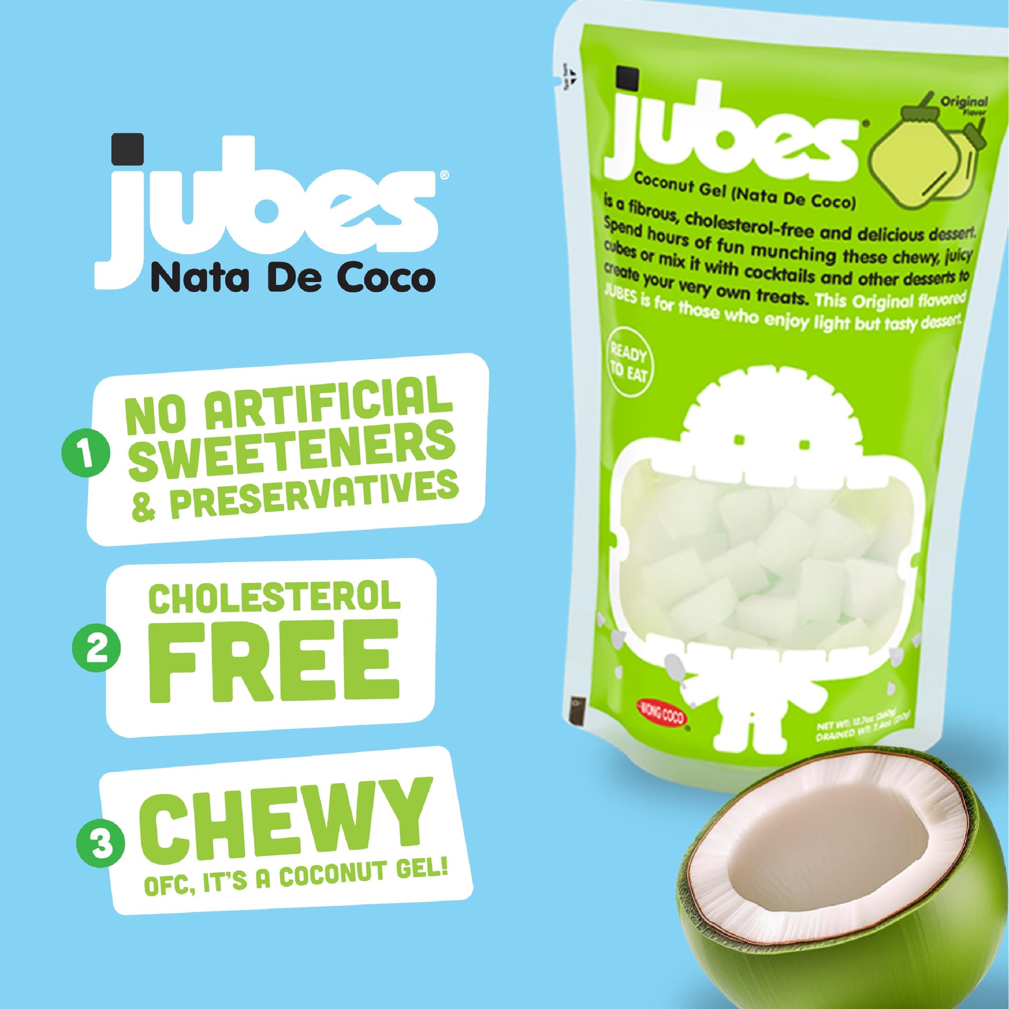 Jubes Strawberry & Mango Nata De Coco Jelly Cubes (12.7 oz, 3 of Each Flavor) - Strawberry & Mango Coconut Jelly Cubes for Sago - Coconut Gel in Syrup