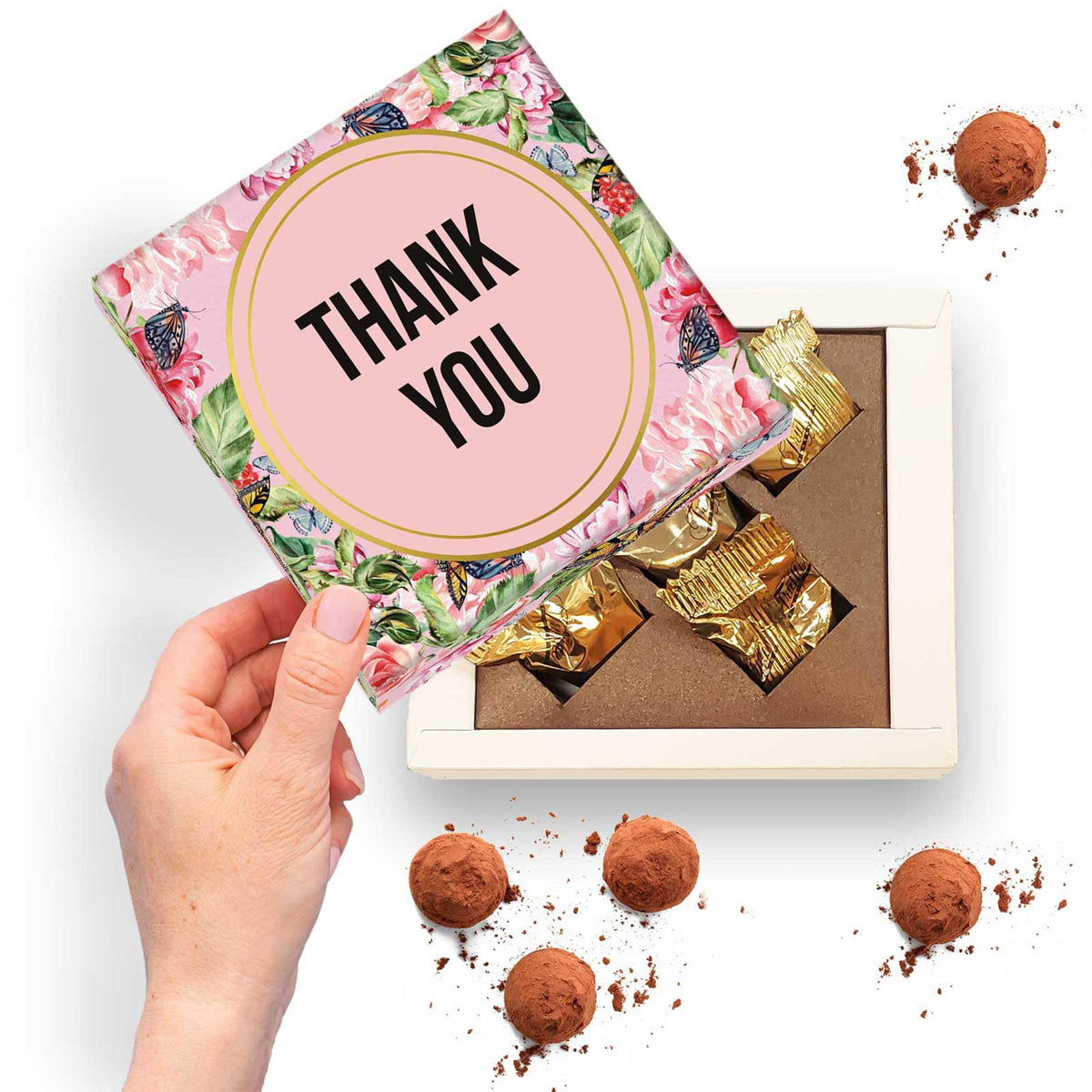 CoolGiftBox Pink gift box with Floral design | Dark chocolate truffles | Client appreciation gifts Thank You Box | Small Business Candy Gifts