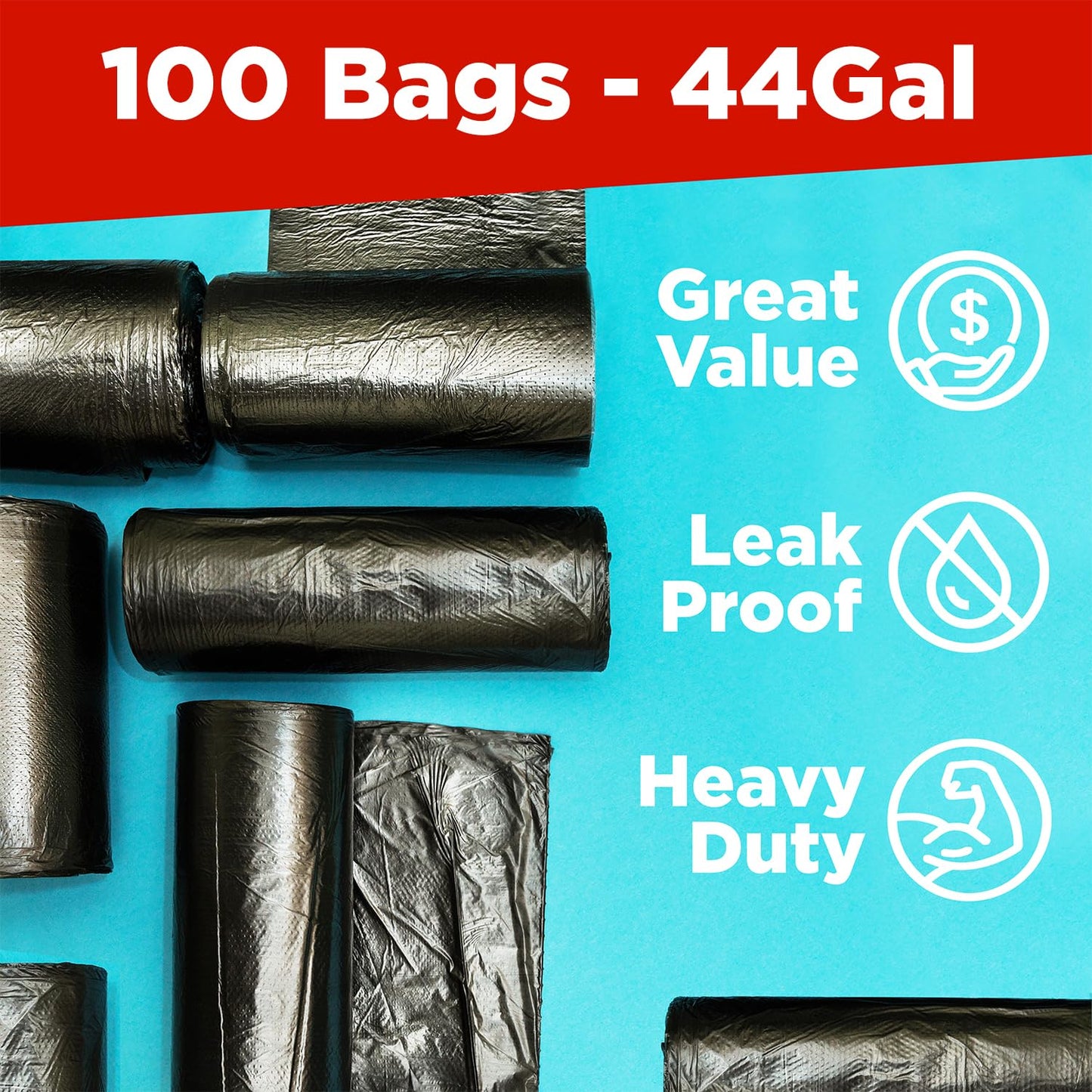 Toughbag 40-45 Gallon Trash Bags Heavy Duty (100 Count) - 39, 40, 42, 44 Gallon Trash Bags for Contractors, Commercial, Home, Kitchen - Made in USA