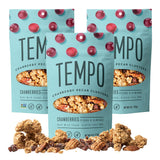 TEMPO GRANOLA Cranberry Pecan Almond Granola Clusters (3 Pack) Gluten Free Organic Oats, High Protein, Low Sugar, Vegan, Dairy Free, Soy Free