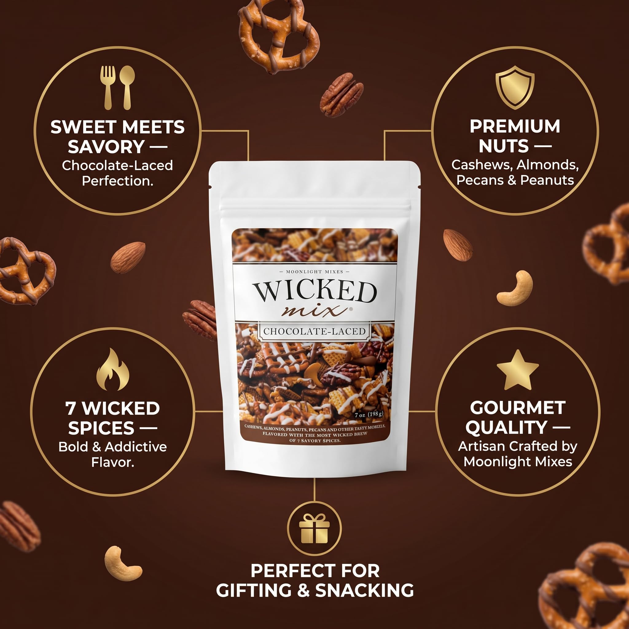 Wicked Mix Mix Chocolate Laced 7 oz (Pack of 2) - Dots Snack Mix - Bold Chex Mix with Food a Random Item - 3 Total Items