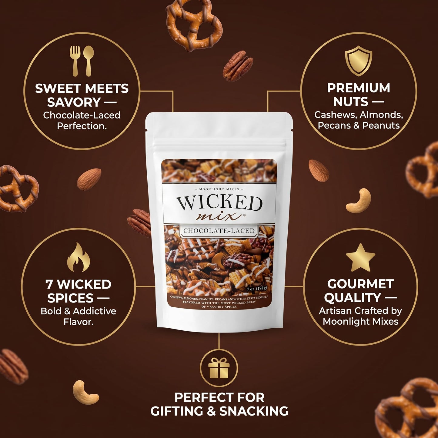 Wicked Mix - Chocolate Snack Mix 7 oz - 6 Pack - with Random Item