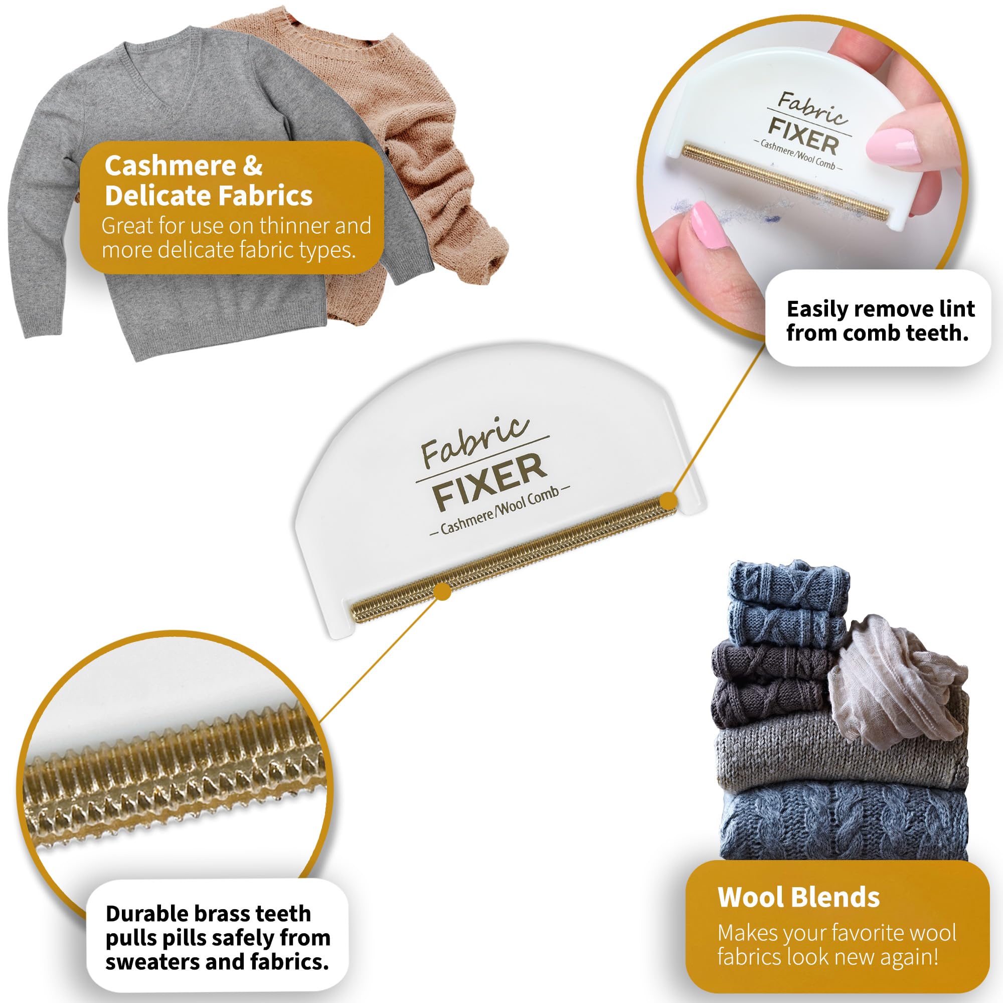 Cashmere Pill Remover Comb & Multi-Fabric Sweater Combs for Pills and Fuzz (3-Pack) Manual Fabric Defuzzer Wool Lint Shaver Comb Scraper for Clothing