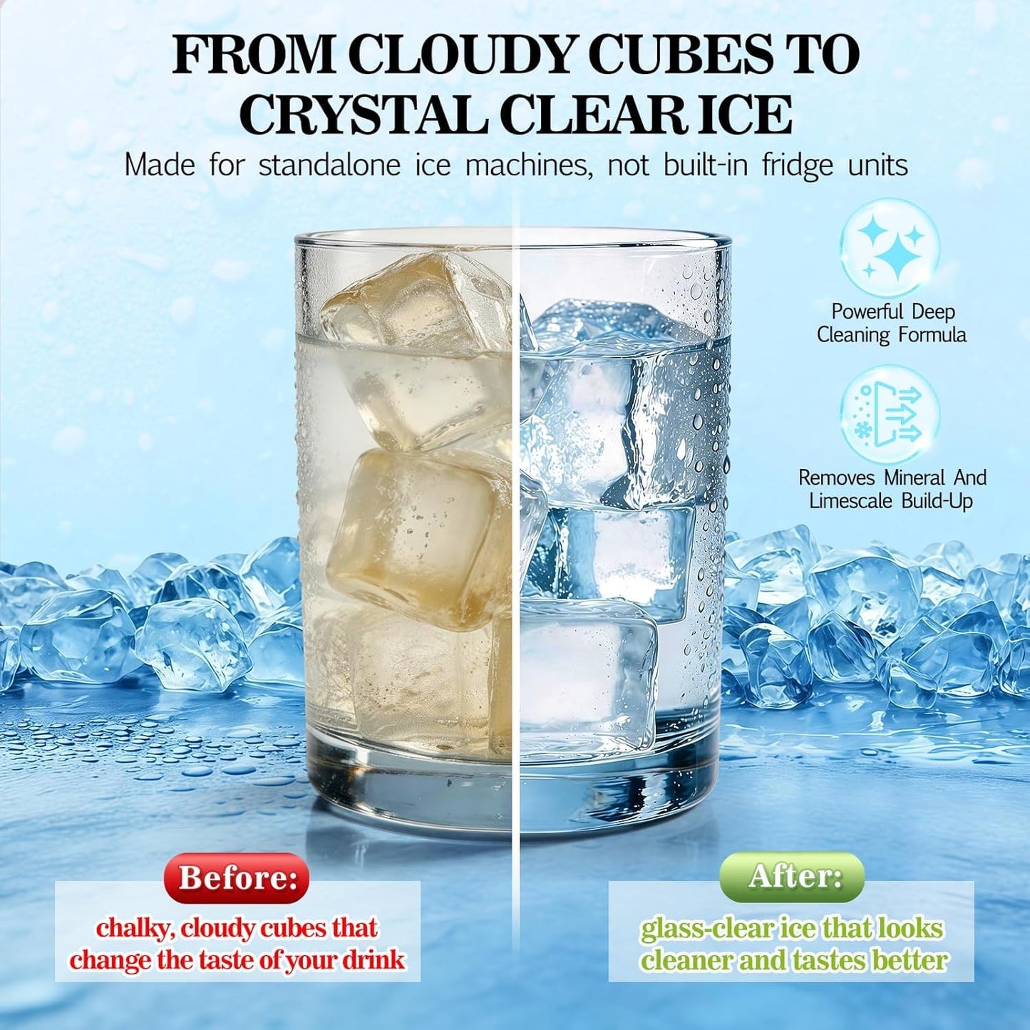 Bellaluce Ice Machine Cleaner Tablets, Portable & Commercial Ice Makers, Food-Grade Scale Remover for Fresh, Odor-Free Ice