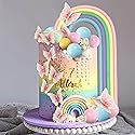25PCS Rainbow Cake Topper Balls Cake Decorations Boho Cake Topper with Macaron Balls Artificial Flowers and Butterflies for Birthday Themed Supplies