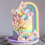 25PCS Rainbow Cake Topper Balls Cake Decorations Boho Cake Topper with Macaron Balls Artificial Flowers and Butterflies for Birthday Themed Supplies
