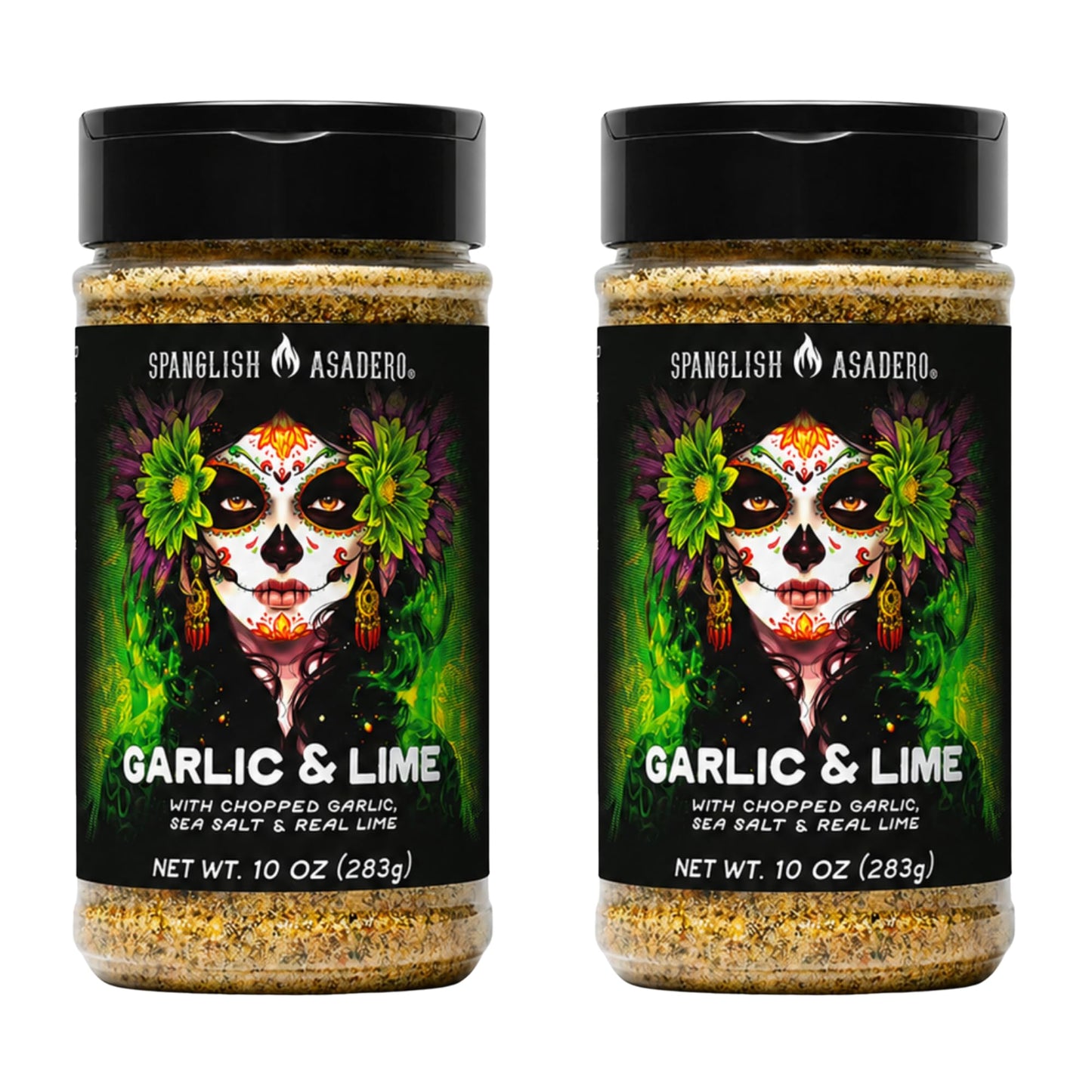 Spanglish Asadero Garlic & Lime Seasoning 2 Pack, 10 oz Bottles, Bold Garlic Citrus Blend with Jalapeño, Gluten Free Non-GMO Spice Mix for Chicken