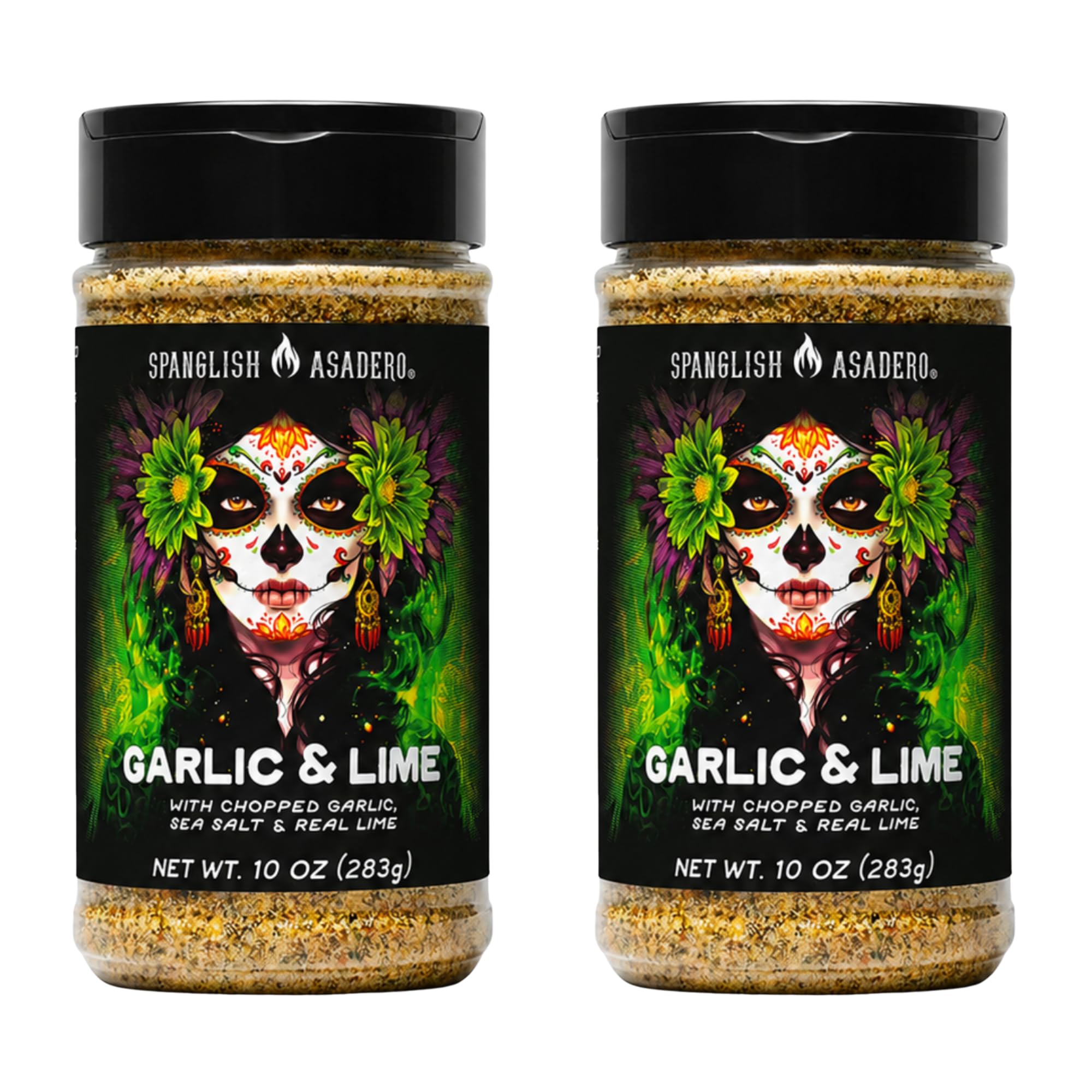 Spanglish Asadero Garlic & Lime Seasoning 2 Pack, 10 oz Bottles, Bold Garlic Citrus Blend with Jalapeño, Gluten Free Non-GMO Spice Mix for Chicken